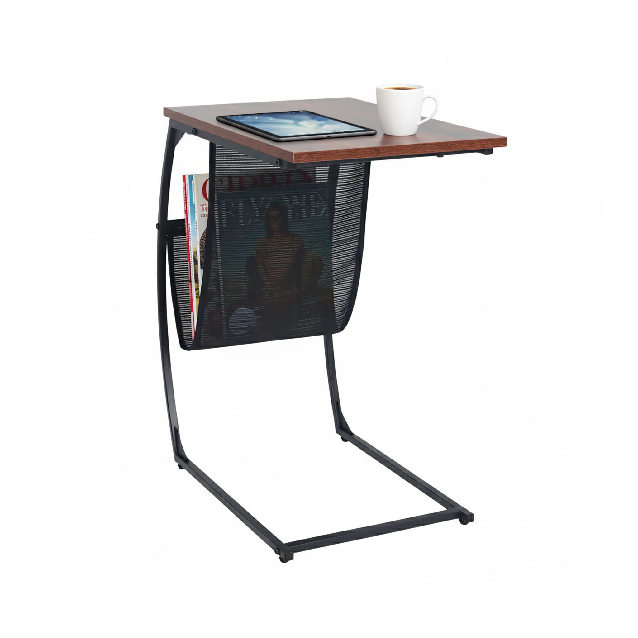 Beistelltisch mit Zeitungsablage C-Form Braun-Schwarz von Relaxdays