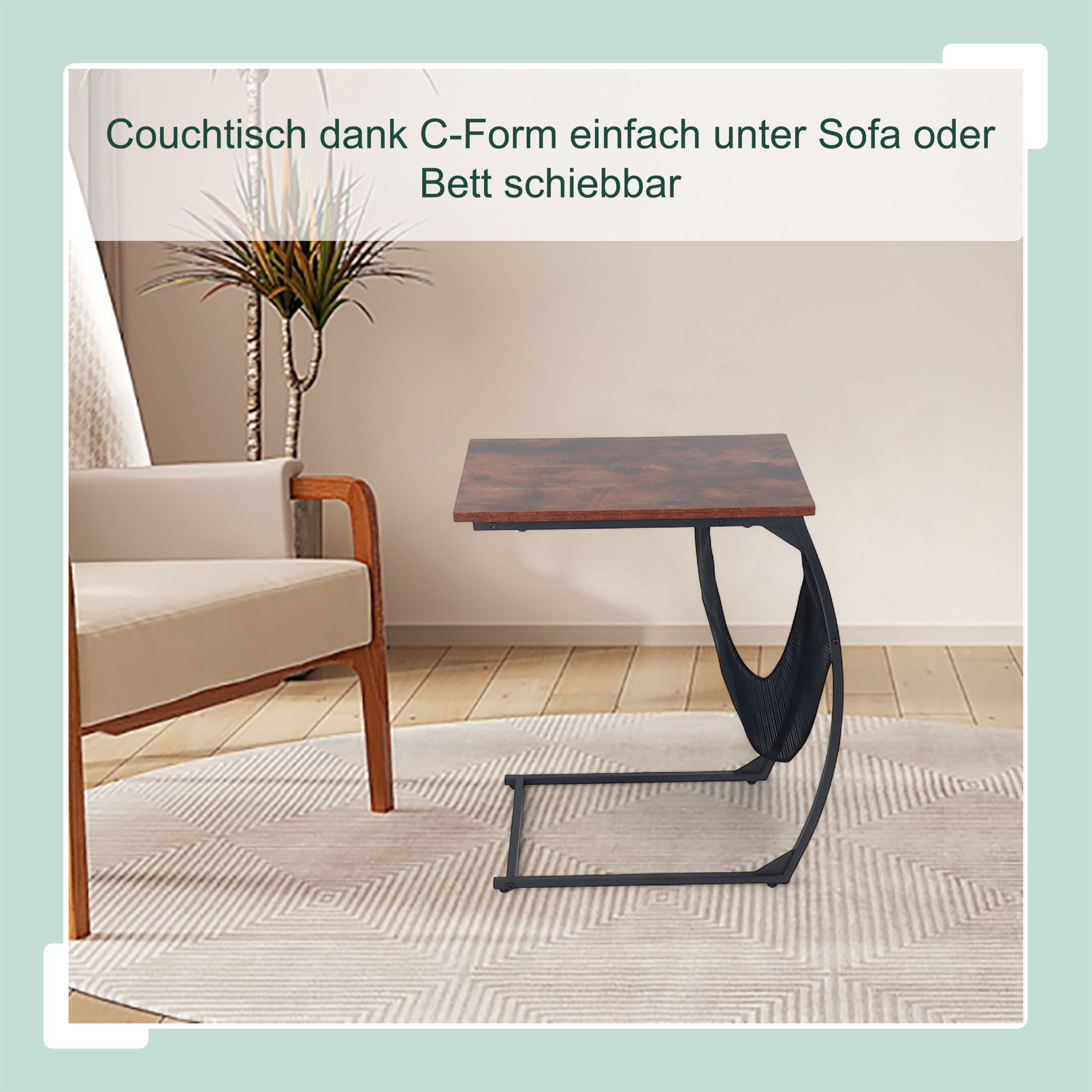 Beistelltisch mit Zeitungsablage C-Form Braun-Schwarz von Relaxdays