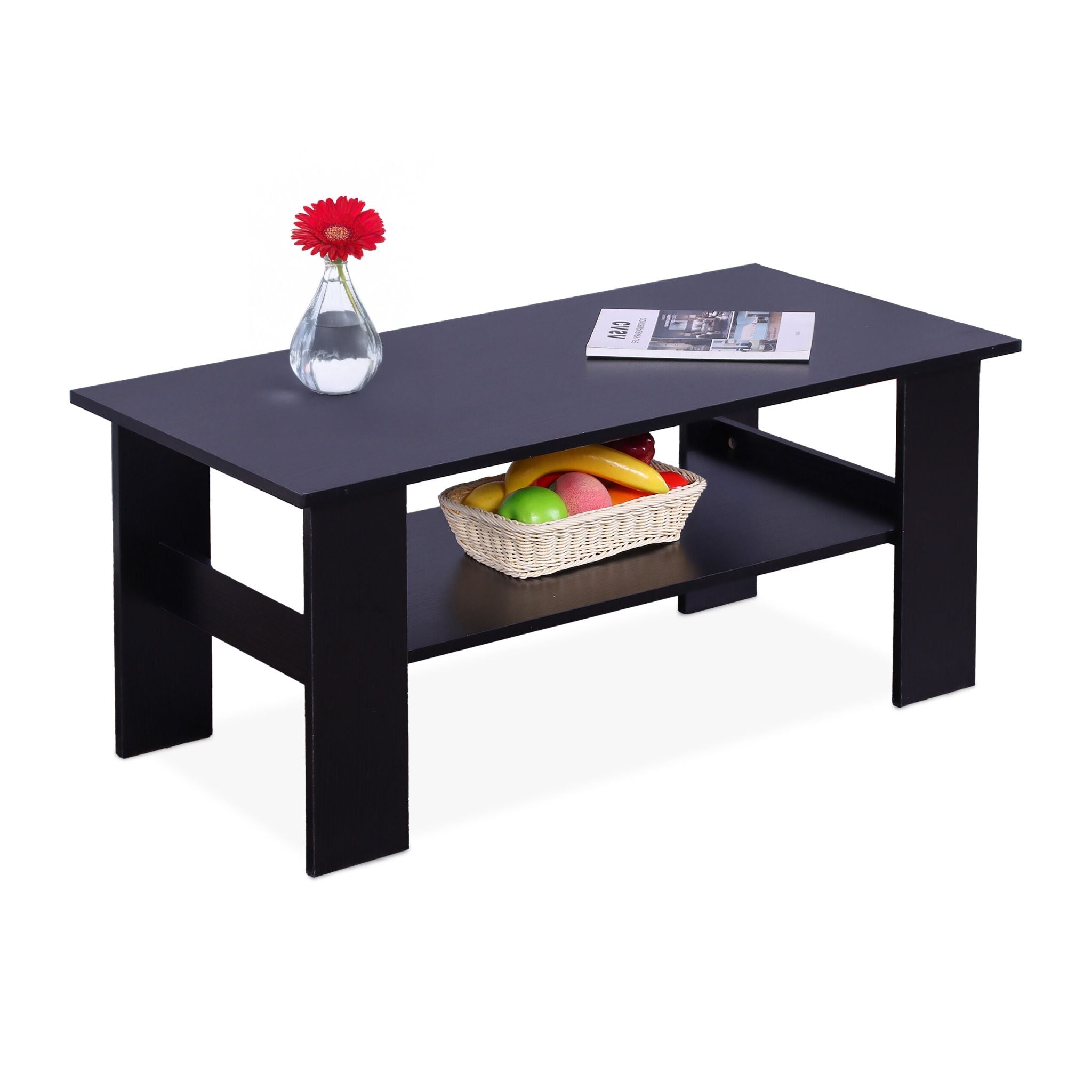 Couchtisch mit unterer Ablage Schwarz von Relaxdays