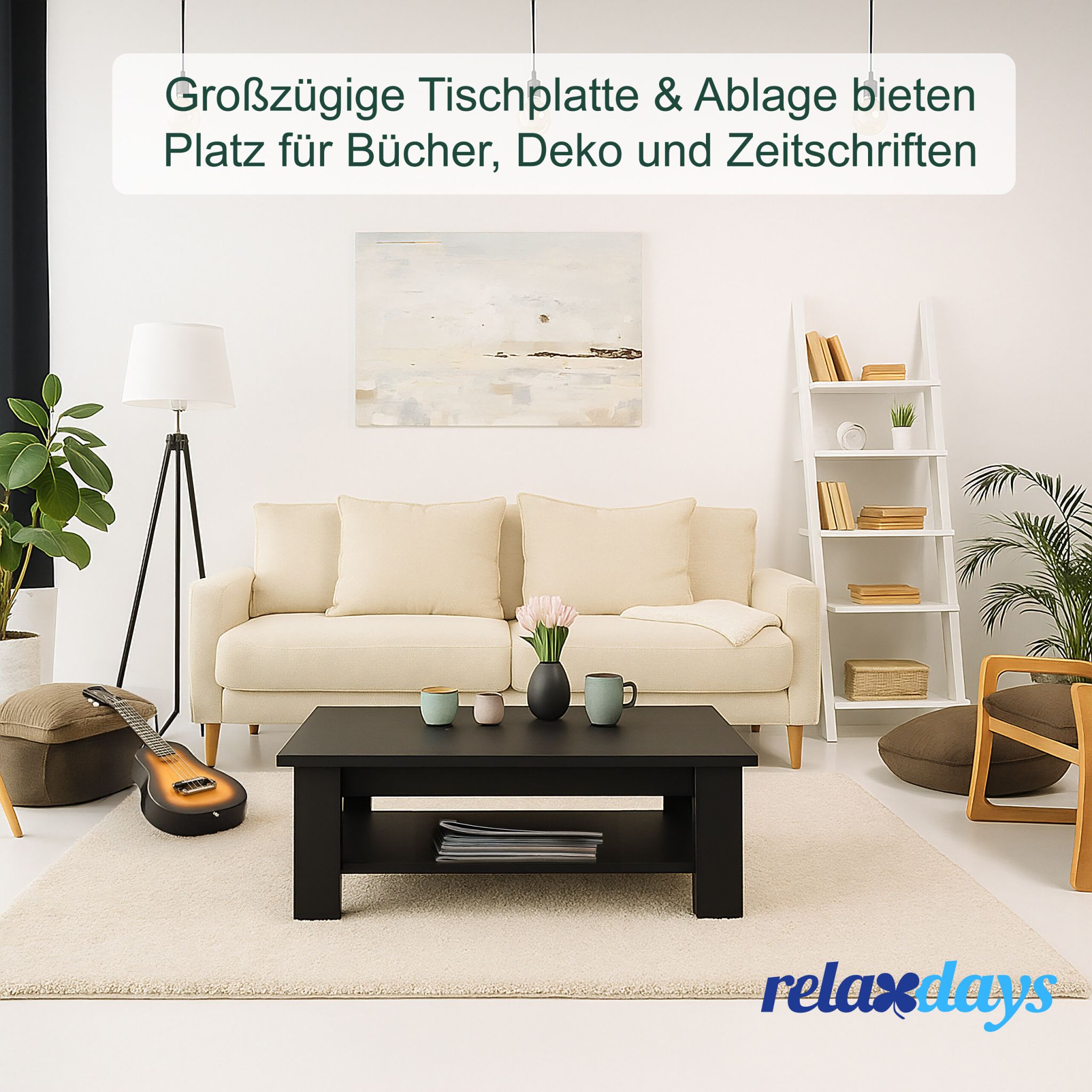 Couchtisch mit unterer Ablage Schwarz von Relaxdays