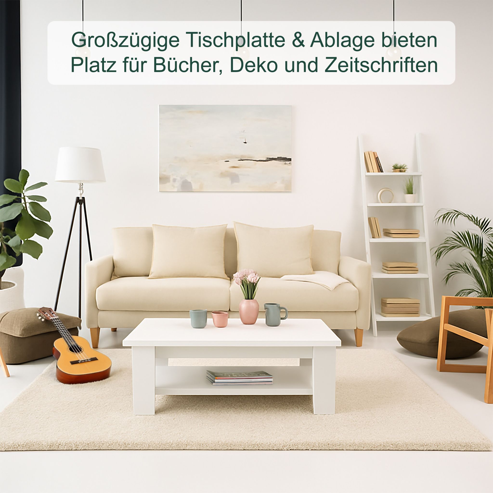 Couchtisch mit unterer Ablage Weiss von Relaxdays