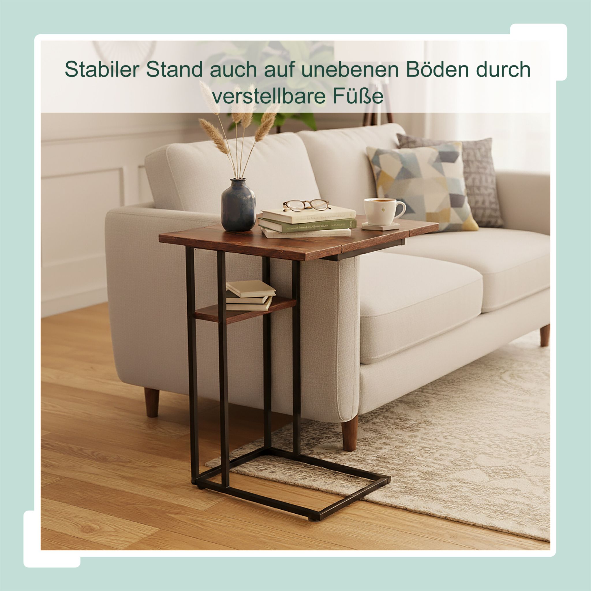 Ausklappbarer Beistelltisch C-Form Braun-Schwarz von Relaxdays