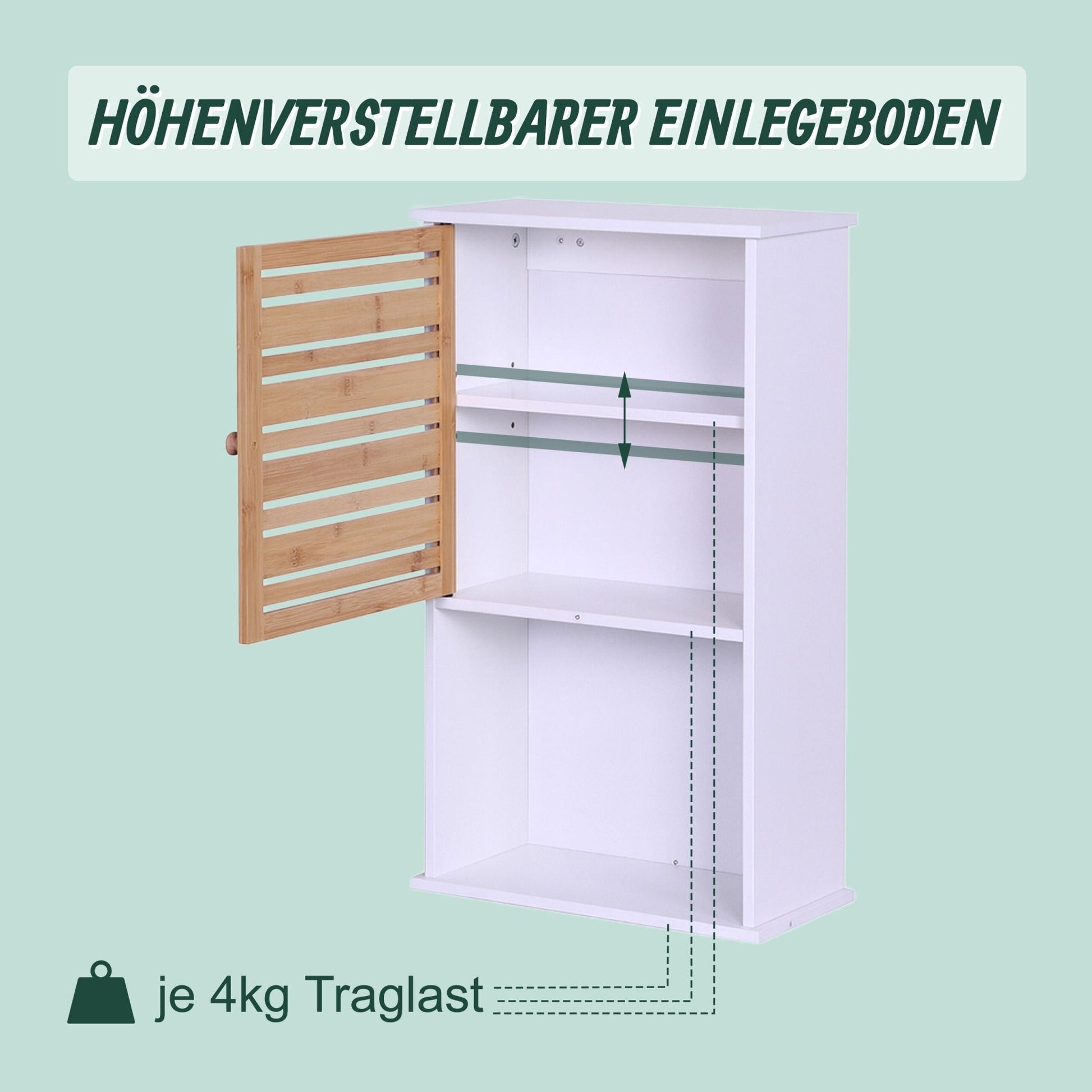 Hängeschrank Bad mit Bambustür Weiss-Hellbraun von Relaxdays