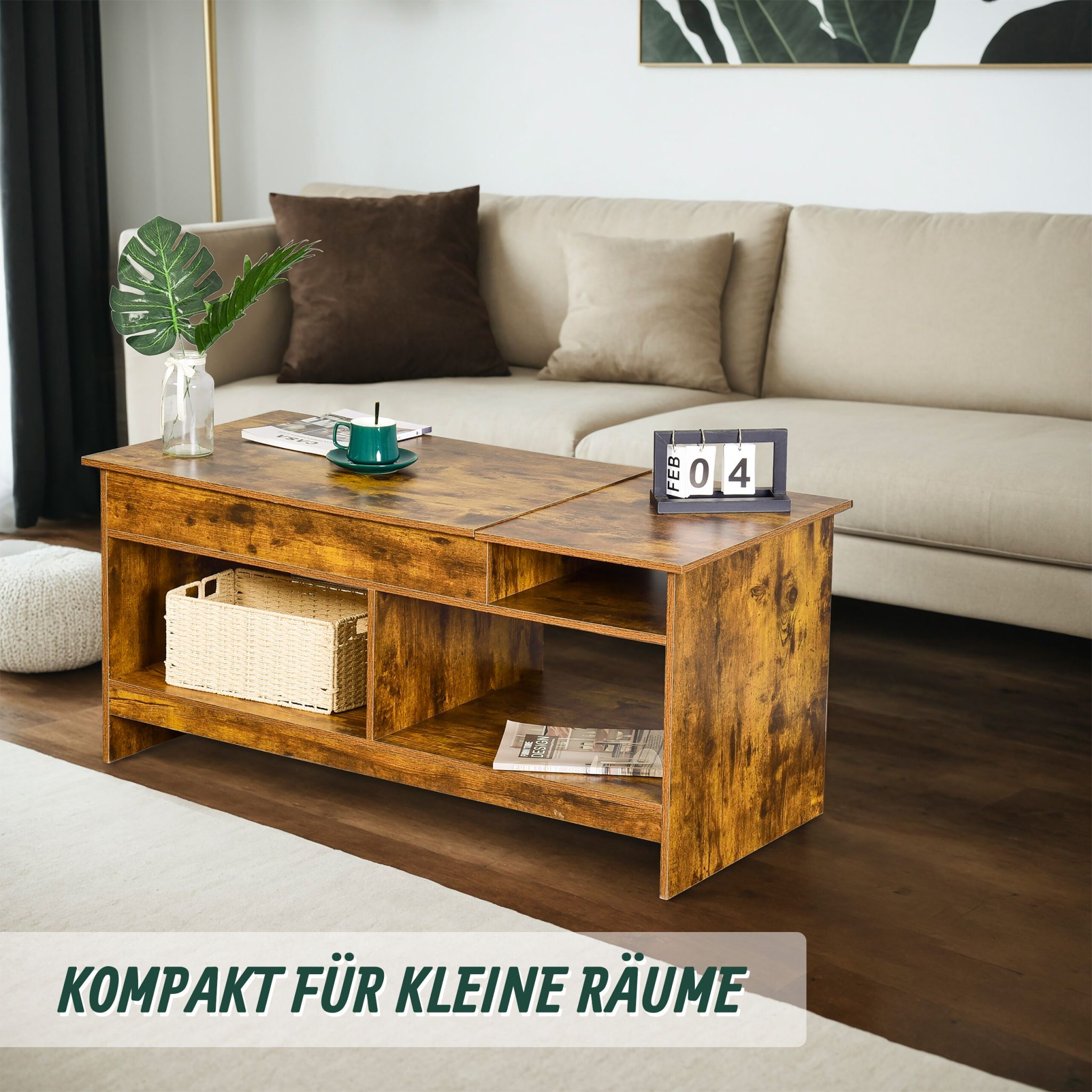 Aufklappbarer Couchtisch Schwarz von Relaxdays