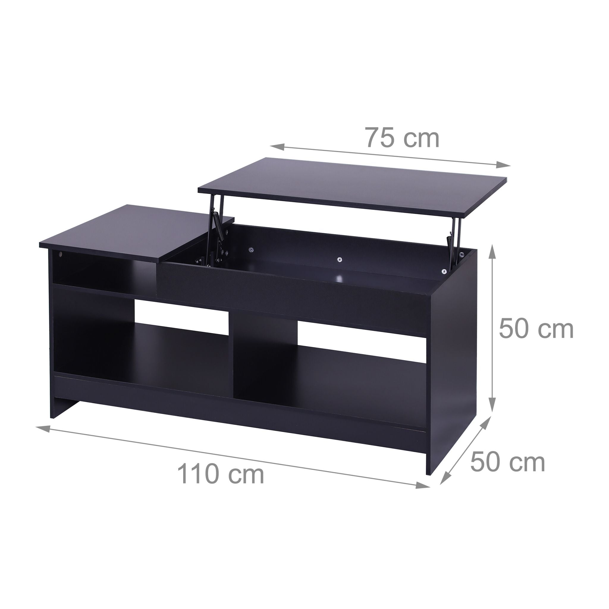 Aufklappbarer Couchtisch Schwarz von Relaxdays