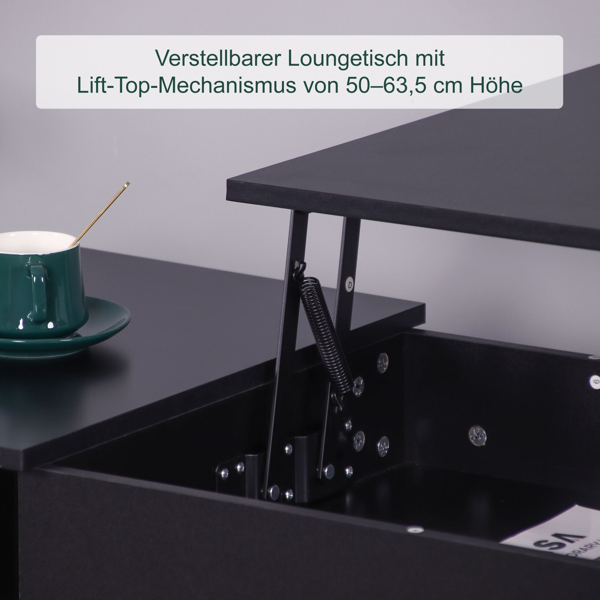 Aufklappbarer Couchtisch Schwarz von Relaxdays