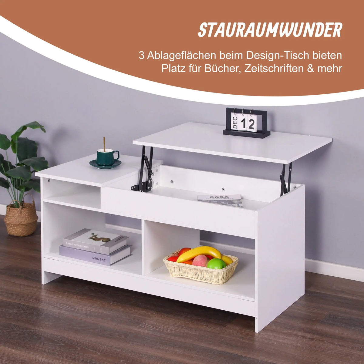 Aufklappbarer Couchtisch Weiss von Relaxdays
