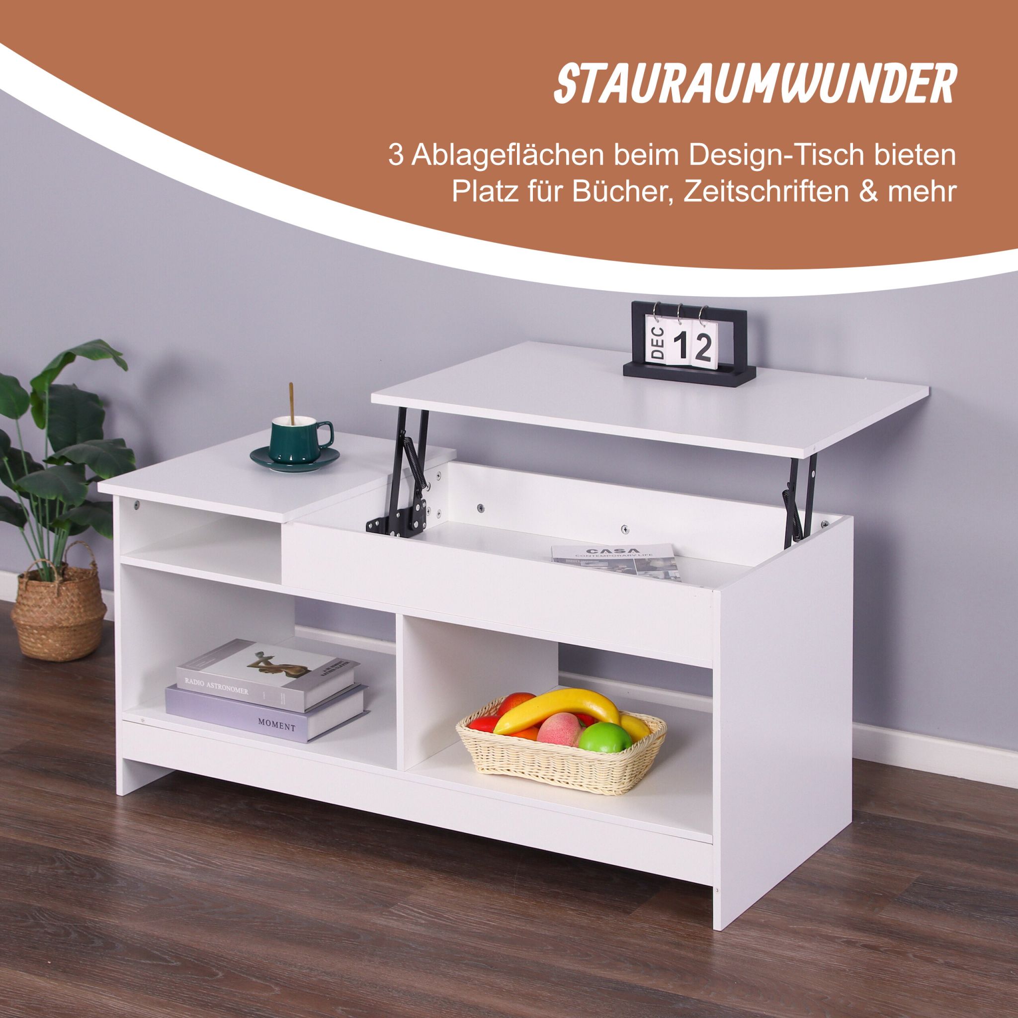 Aufklappbarer Couchtisch Weiss von Relaxdays