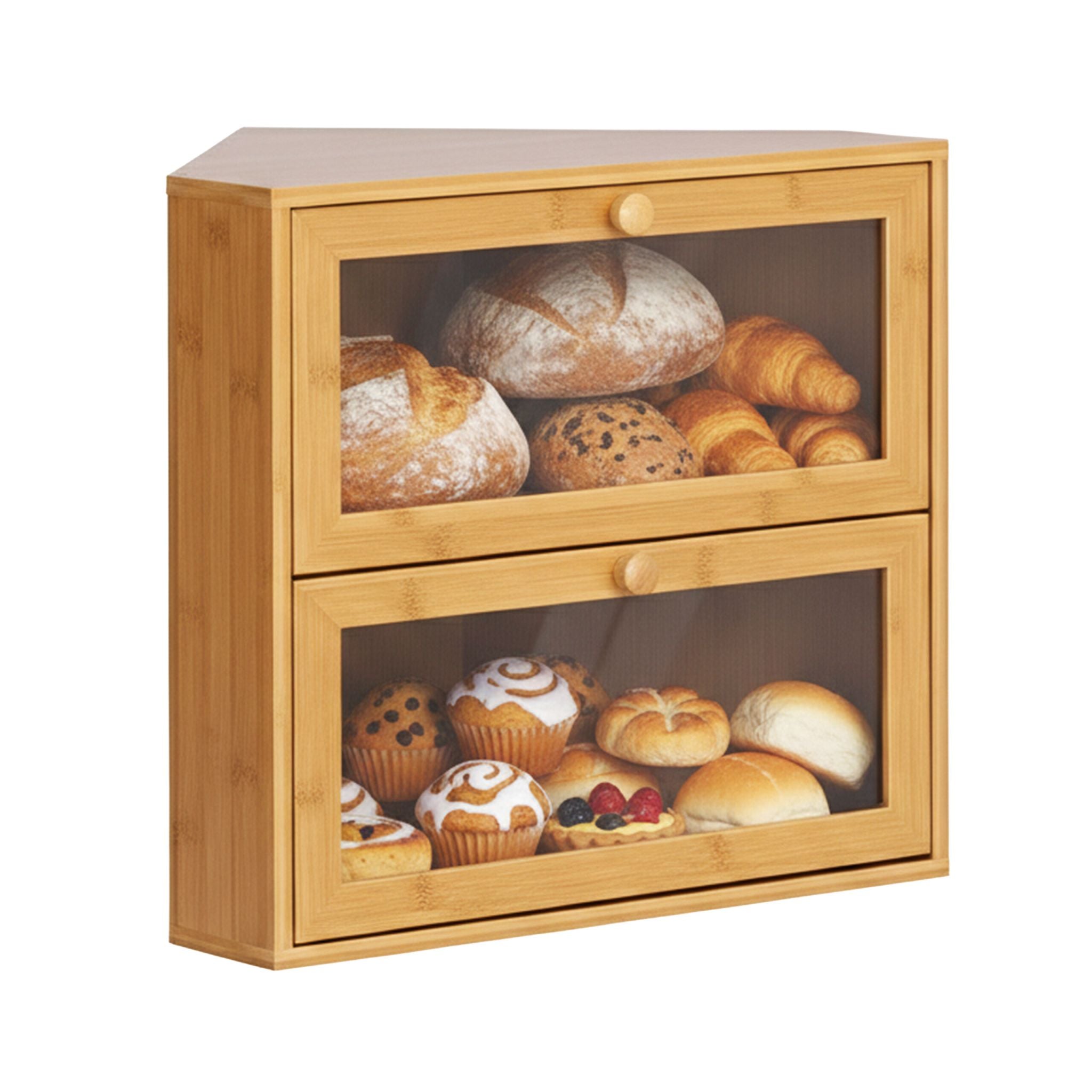 Eck-Brotkasten Bambus 2 Etagen Hellbraun von Relaxdays