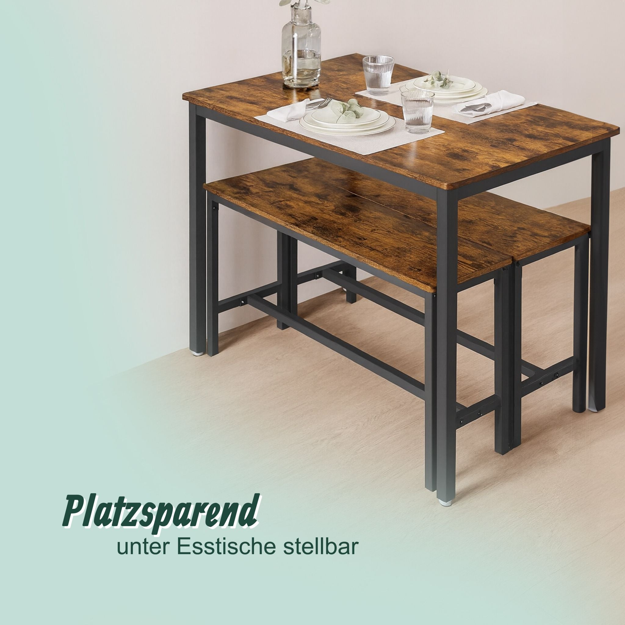 Sitzbank Esszimmer 2er-Set Industrial Dunkelbraun-Schwarz von Relaxdays