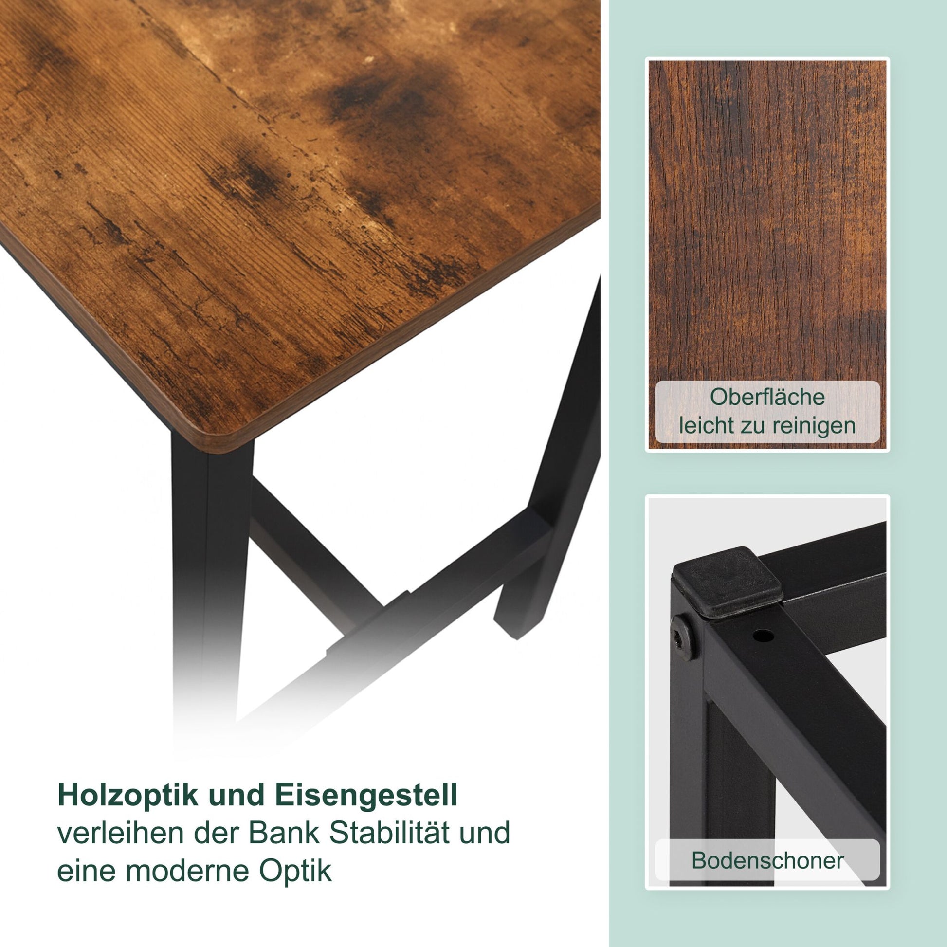 Sitzbank Esszimmer 2er-Set Industrial Dunkelbraun-Schwarz von Relaxdays