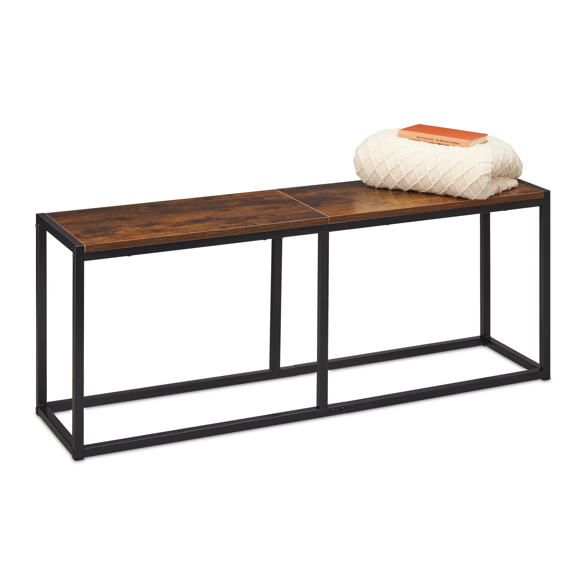 Sitzbank Esszimmer Industrial 120cm Dunkelbraun-Schwarz von Relaxdays