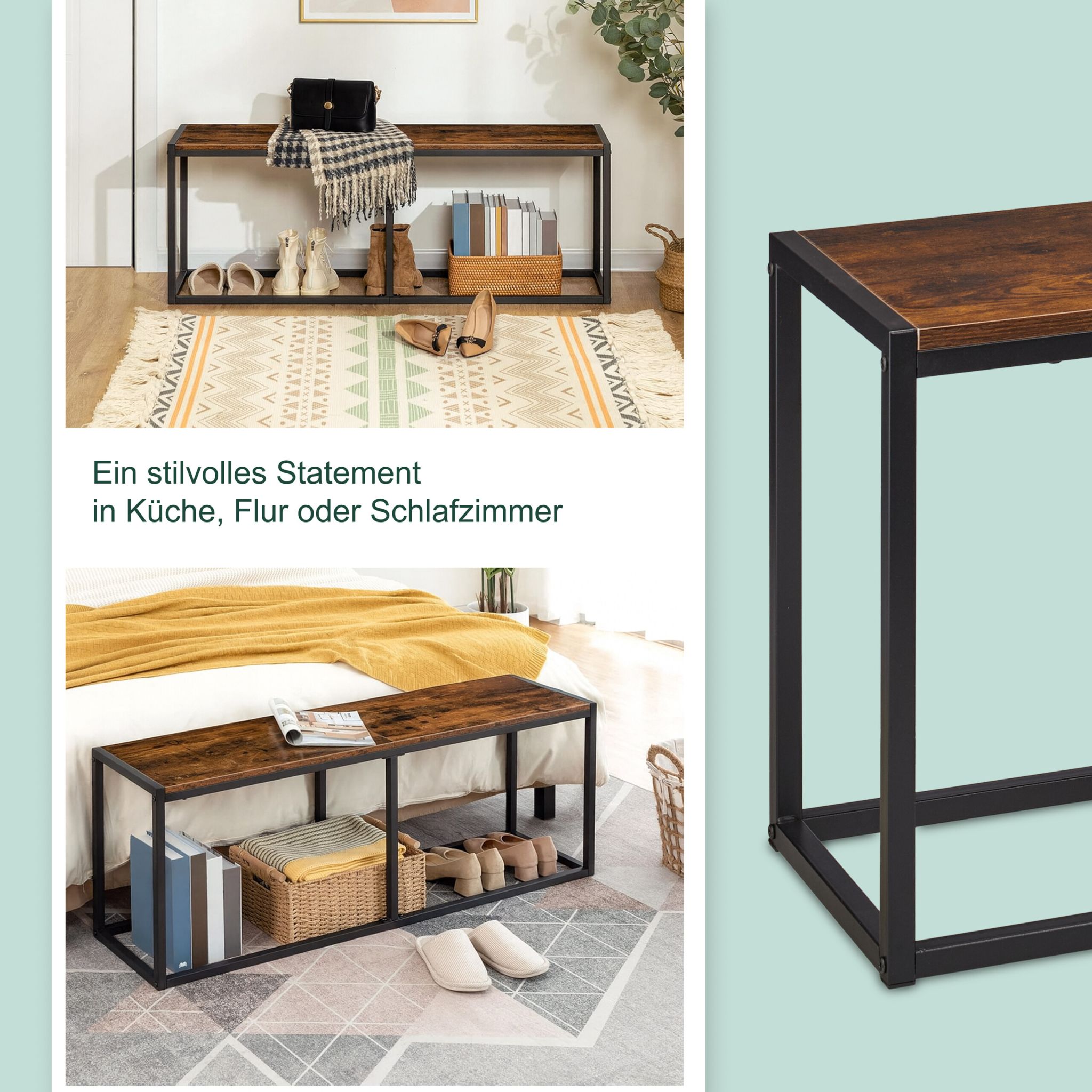 Sitzbank Esszimmer Industrial 120cm Dunkelbraun-Schwarz von Relaxdays