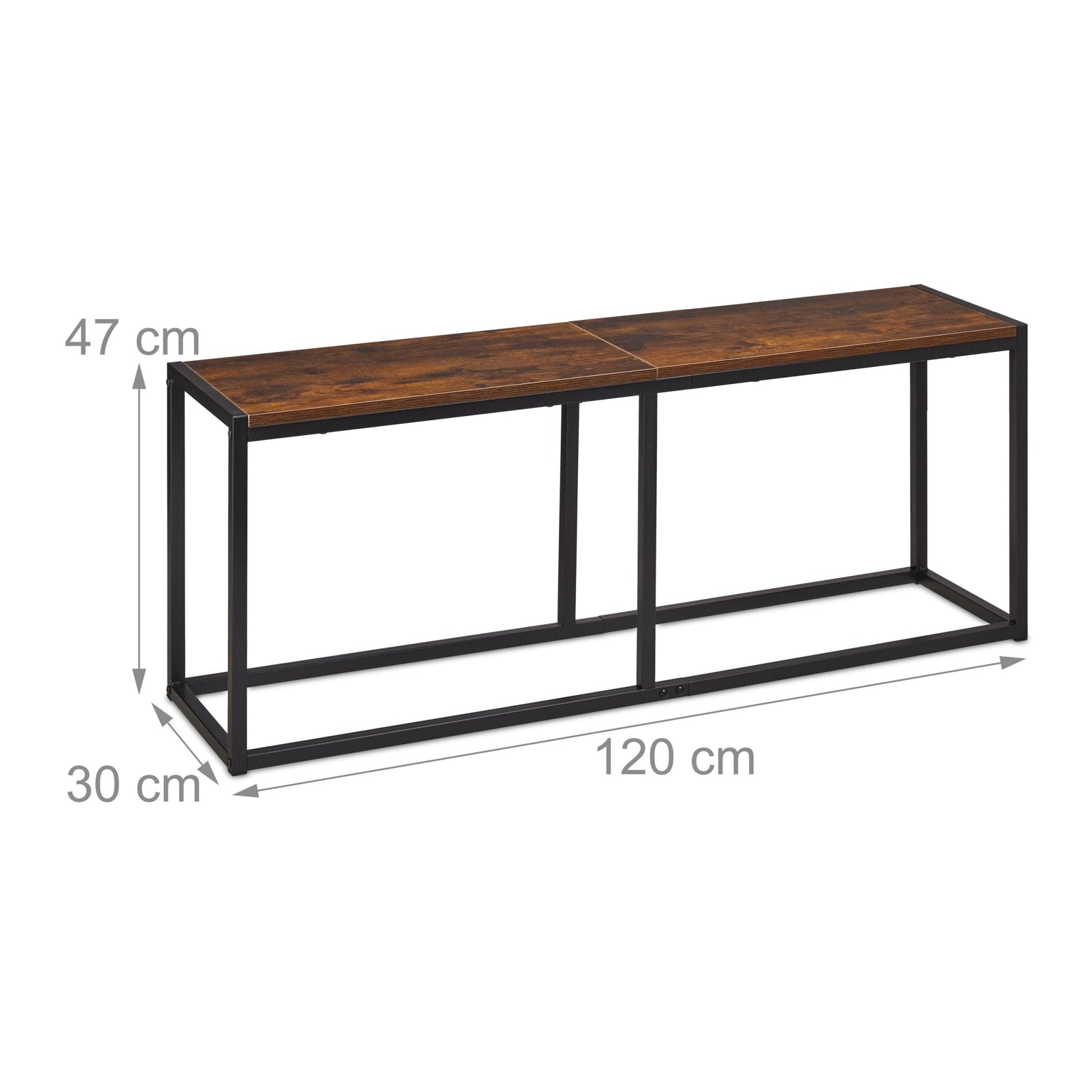 Sitzbank Esszimmer Industrial 120cm Dunkelbraun-Schwarz von Relaxdays