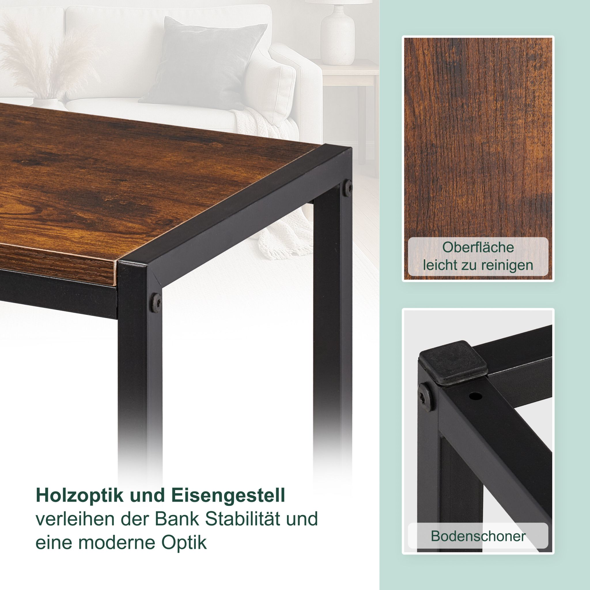 Sitzbank Esszimmer Industrial 120cm Dunkelbraun-Schwarz von Relaxdays