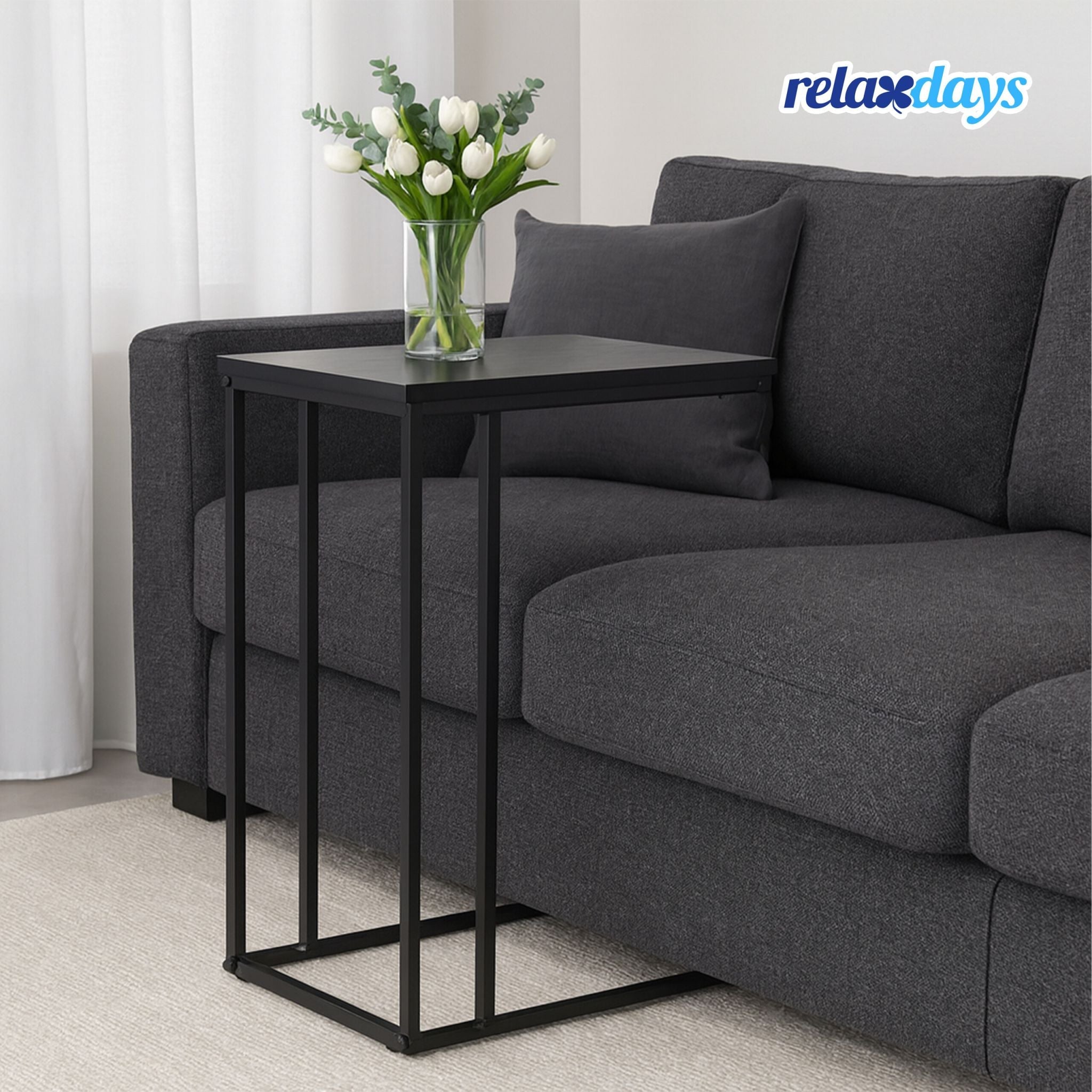 Beistelltisch in C-Form Schwarz von Relaxdays