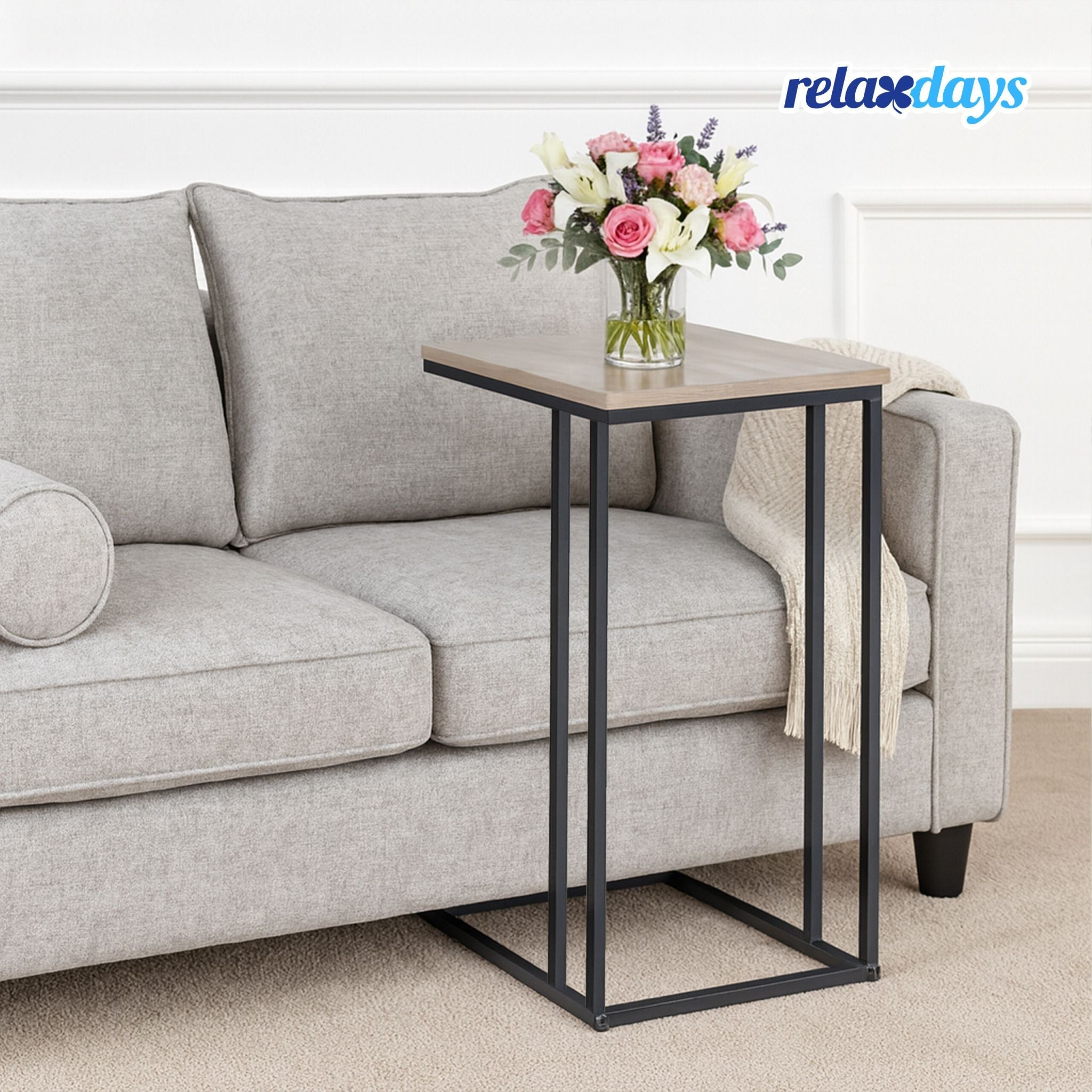 Beistelltisch in C-Form Schwarz-Grau von Relaxdays