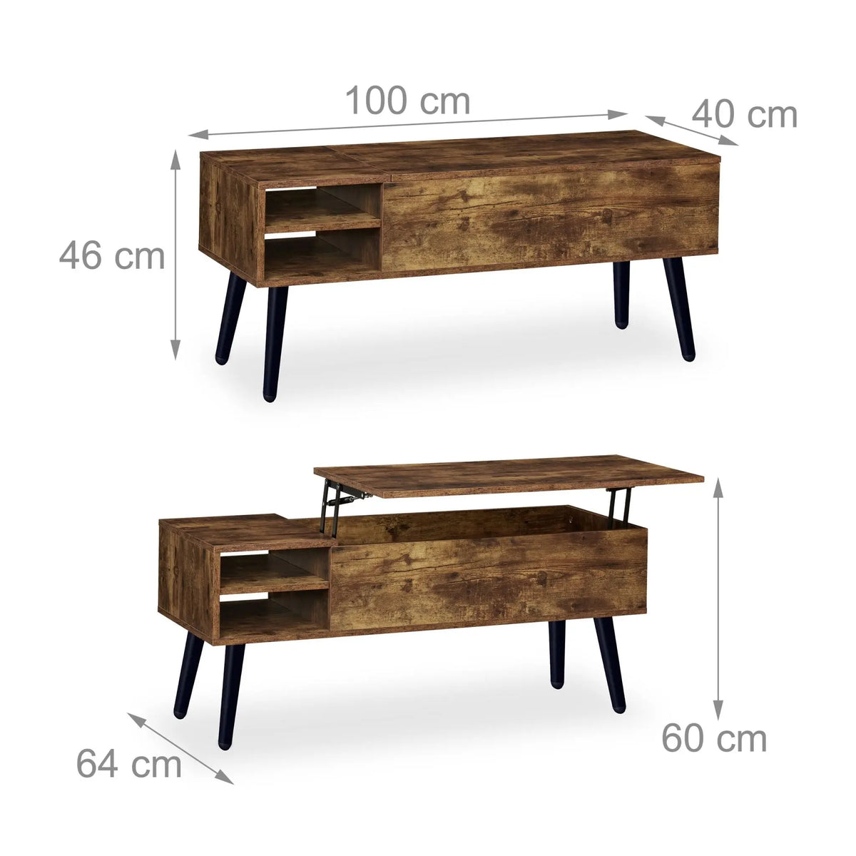 Couchtisch mit Stauraum Braun-Schwarz von Relaxdays