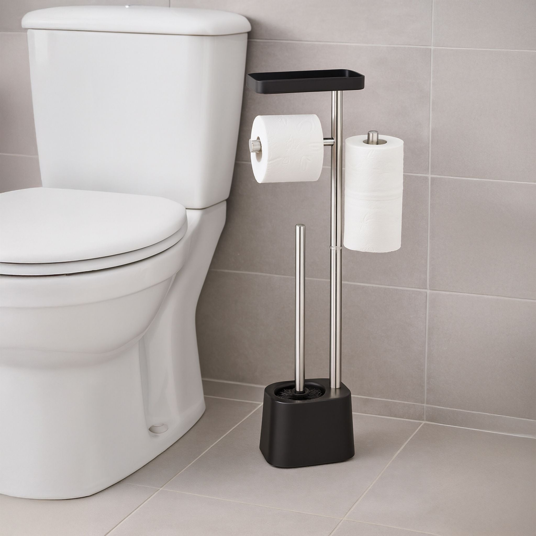 WC Garnitur mit Ablage Schwarz-Silber