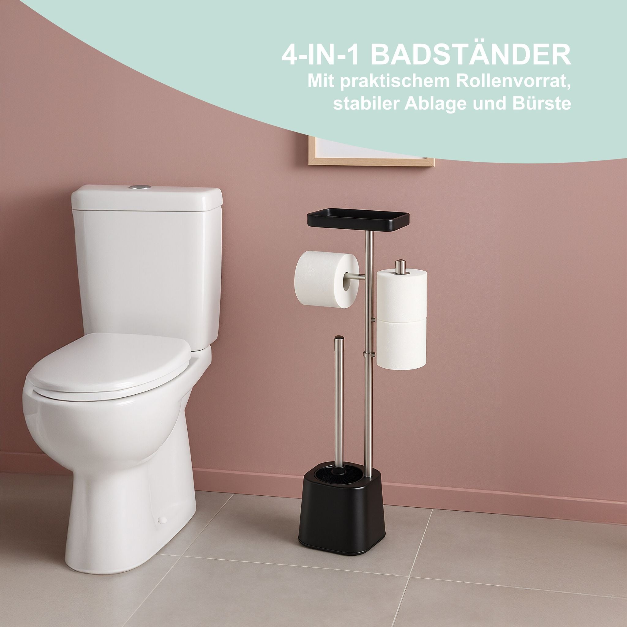 WC Garnitur mit Ablage Schwarz-Silber
