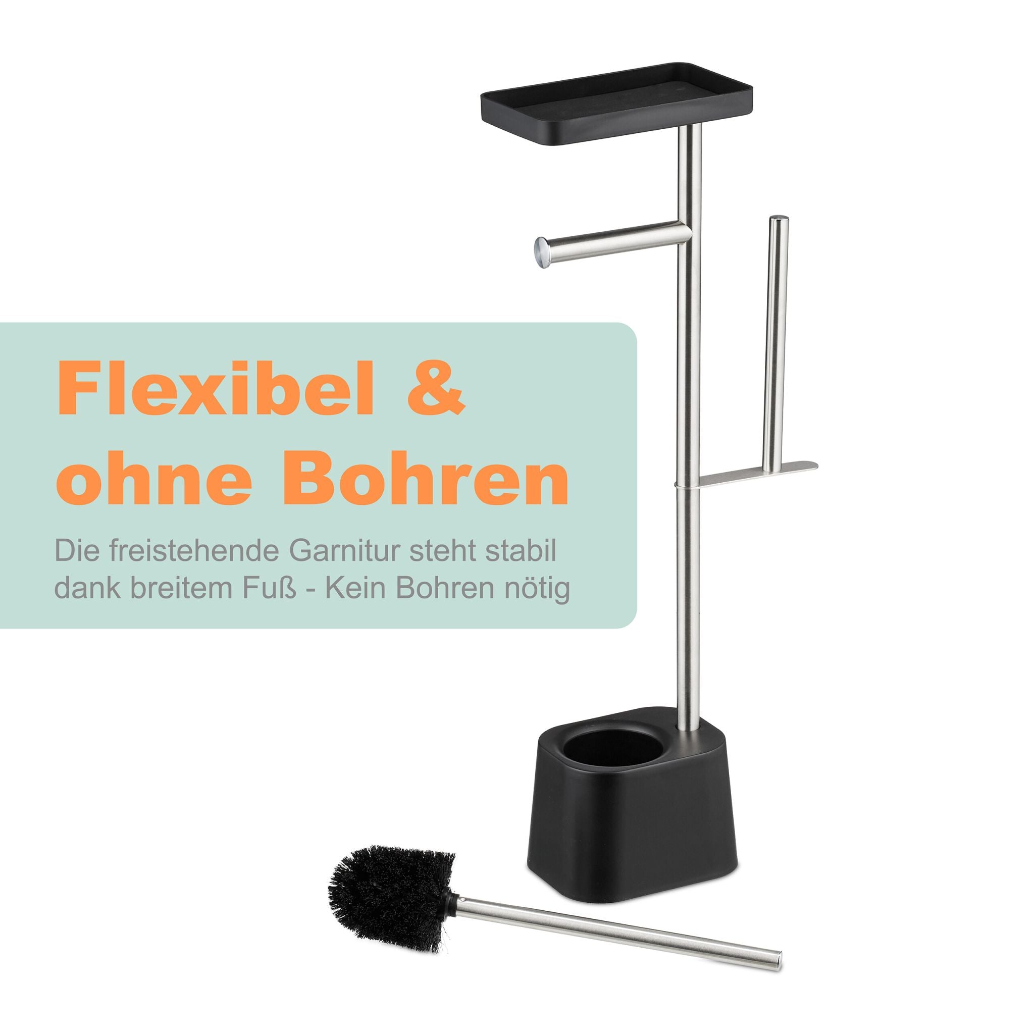 WC Garnitur mit Ablage Schwarz-Silber