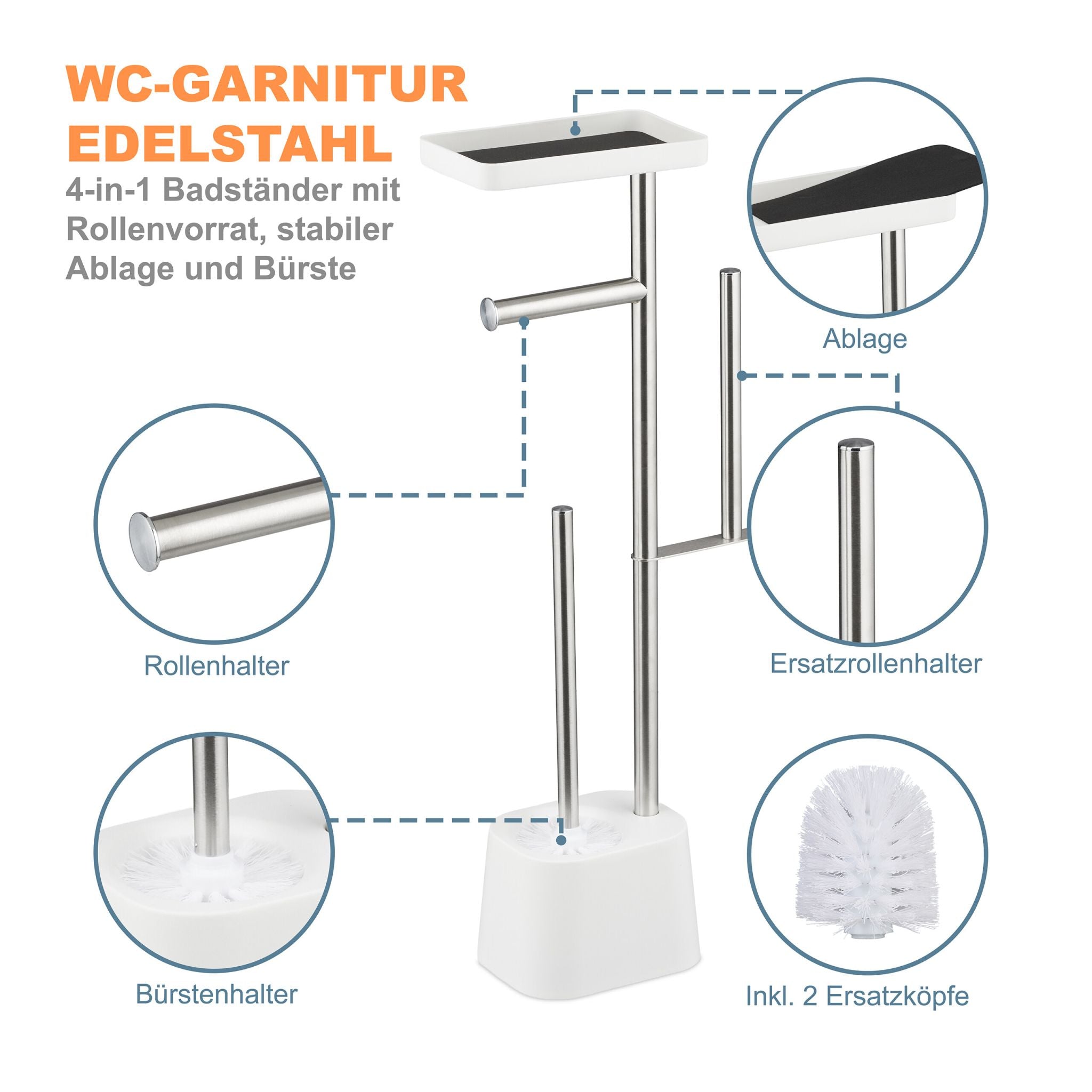 WC Garnitur mit Ablage Weiss-Silber