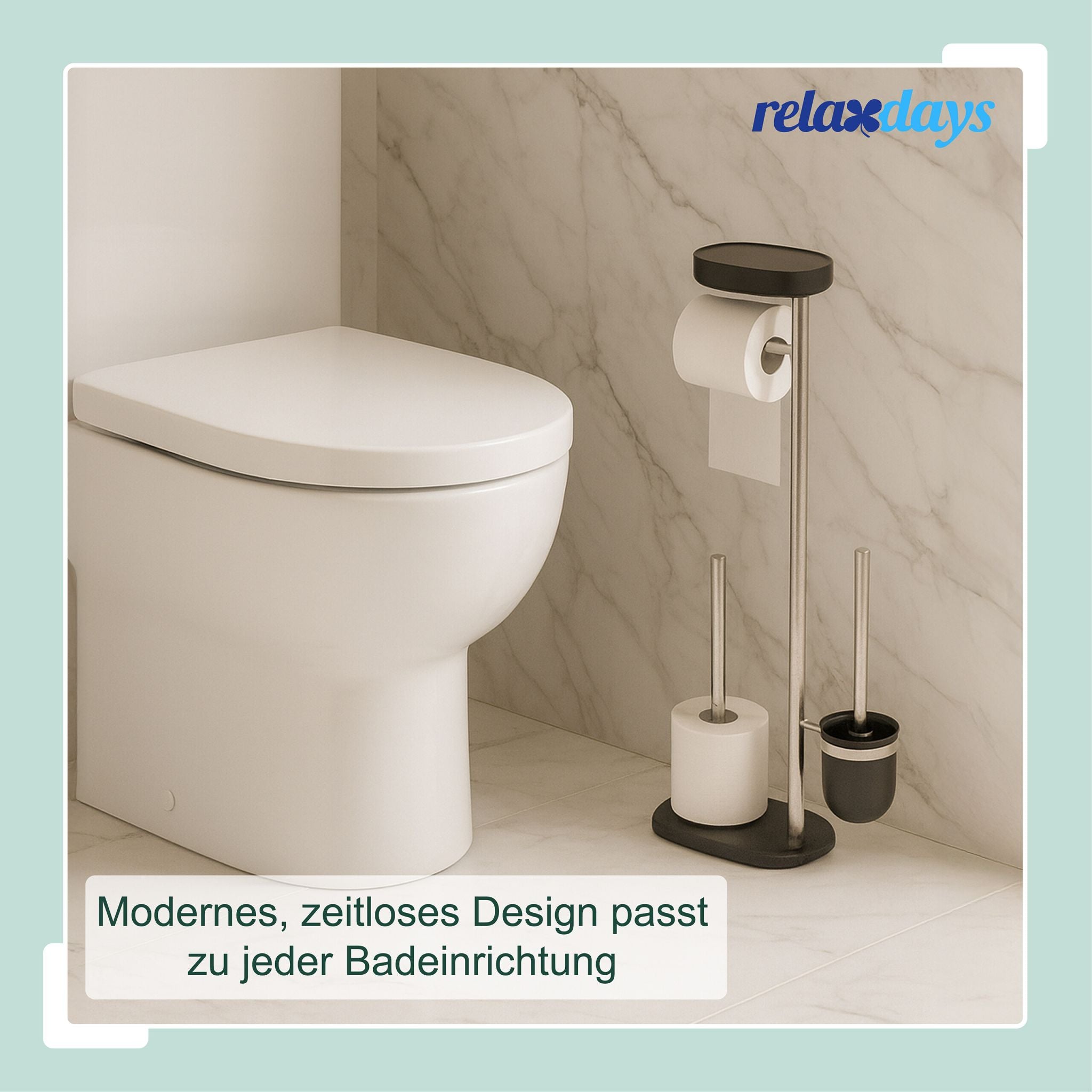 WC Garnitur mit Ablage Schwarz-Silber