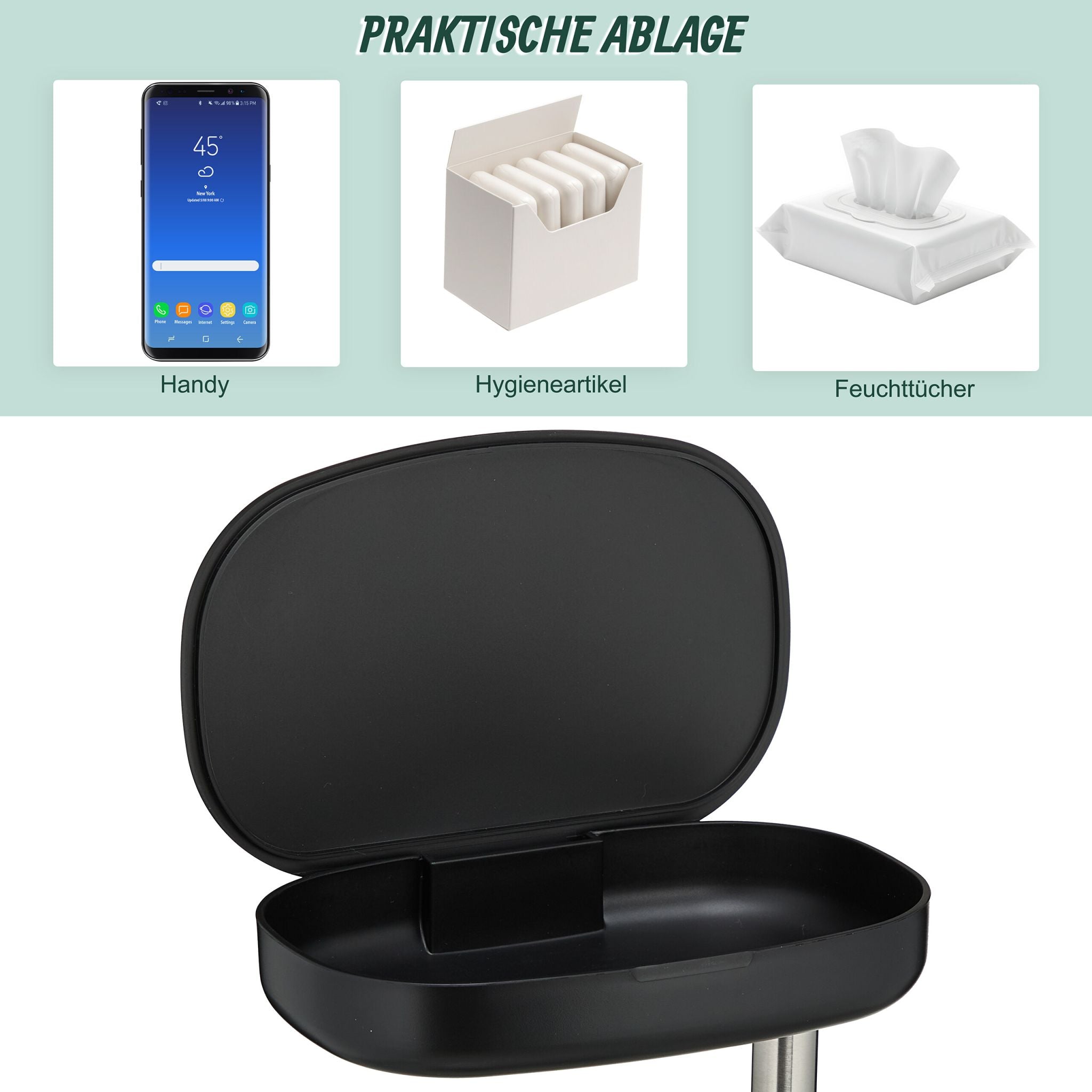 WC Garnitur mit Ablage Schwarz-Silber
