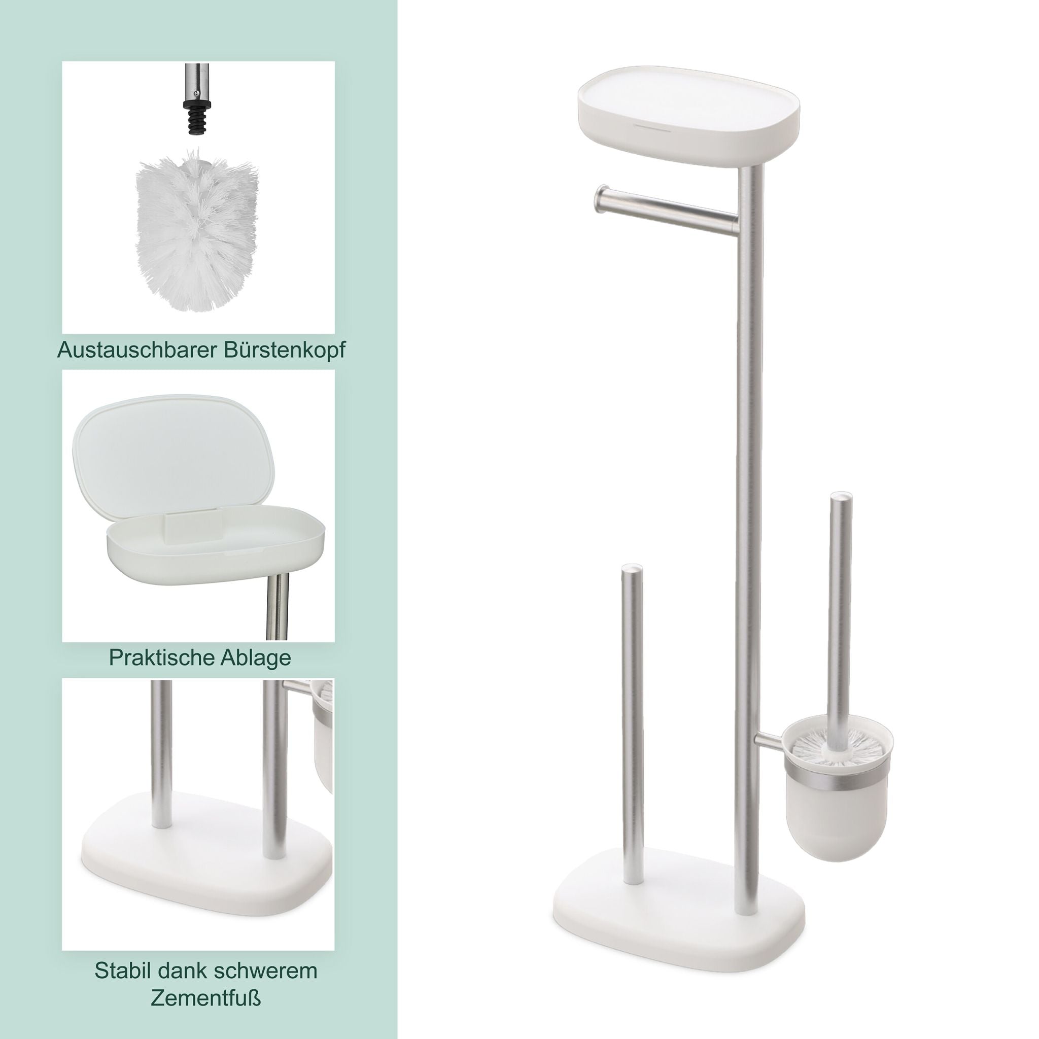 WC Garnitur mit Ablage Weiss-Silber