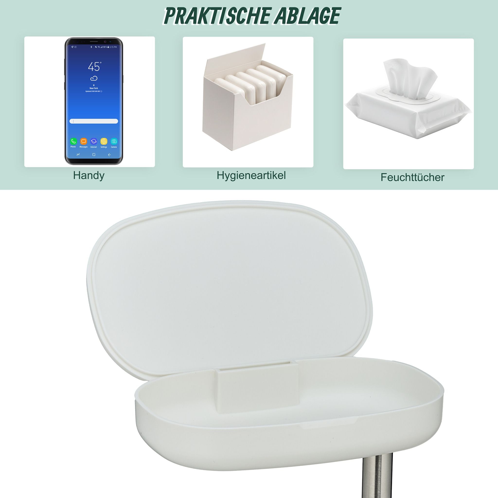 WC Garnitur mit Ablage Weiss-Silber