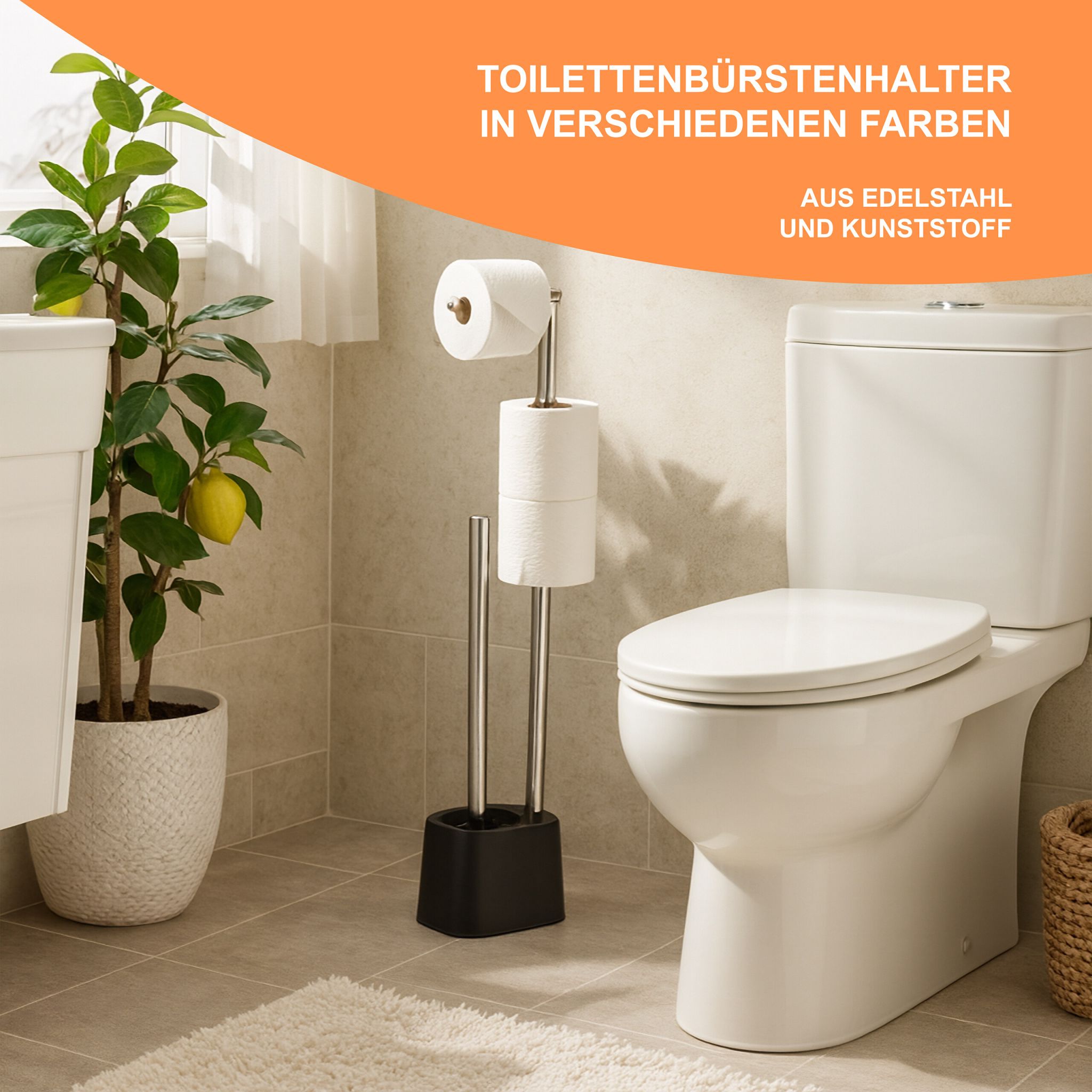 WC Garnitur Edelstahl Schwarz von Relaxdays