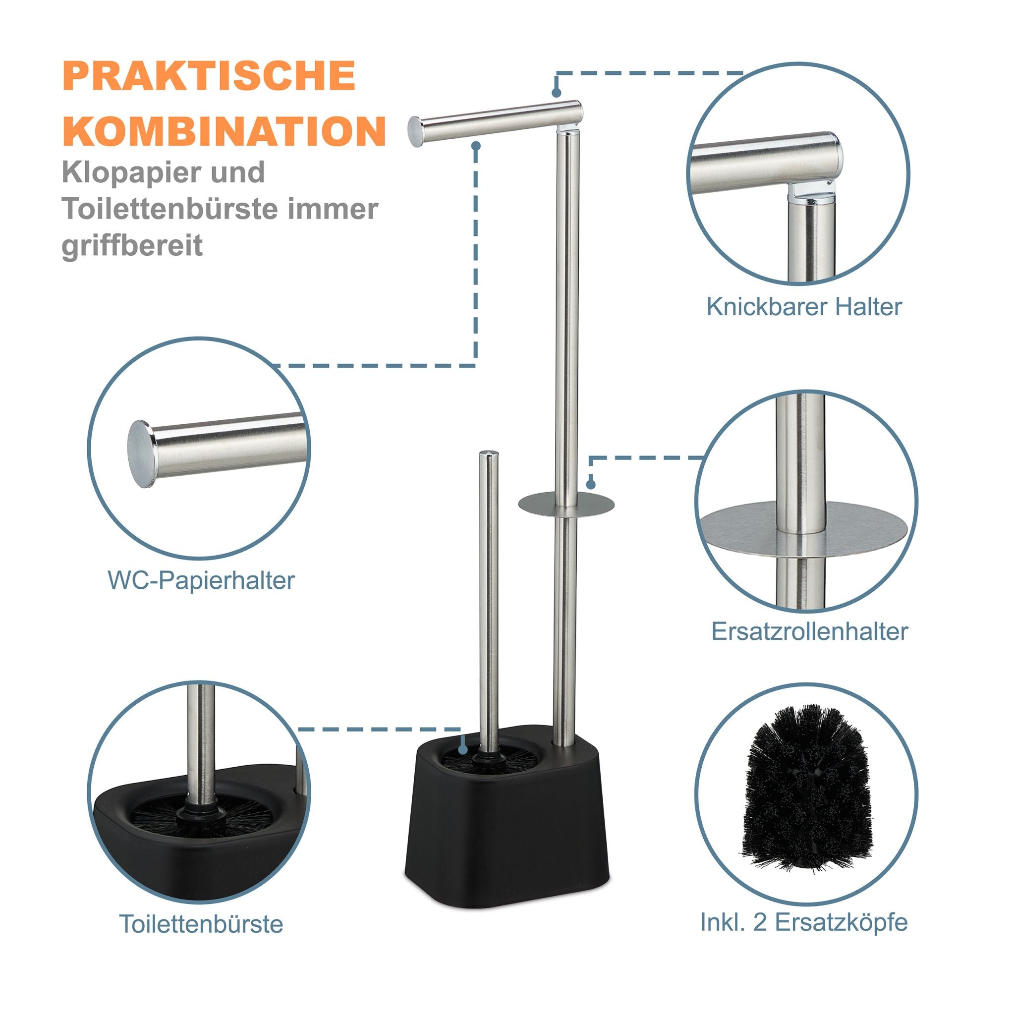 WC Garnitur Edelstahl Schwarz von Relaxdays