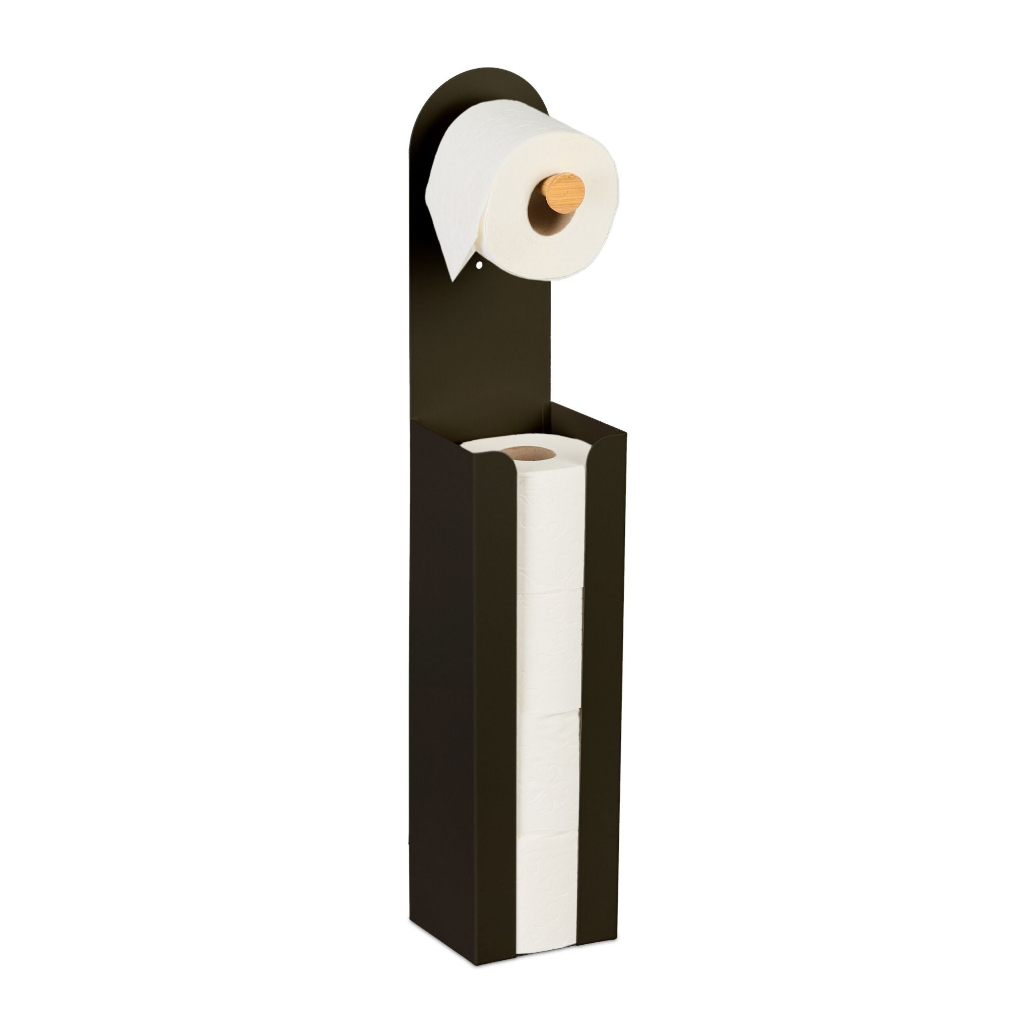 Toilettenpapierhalter freistehend 2 in 1 Hellbraun-Schwarz von Relaxdays