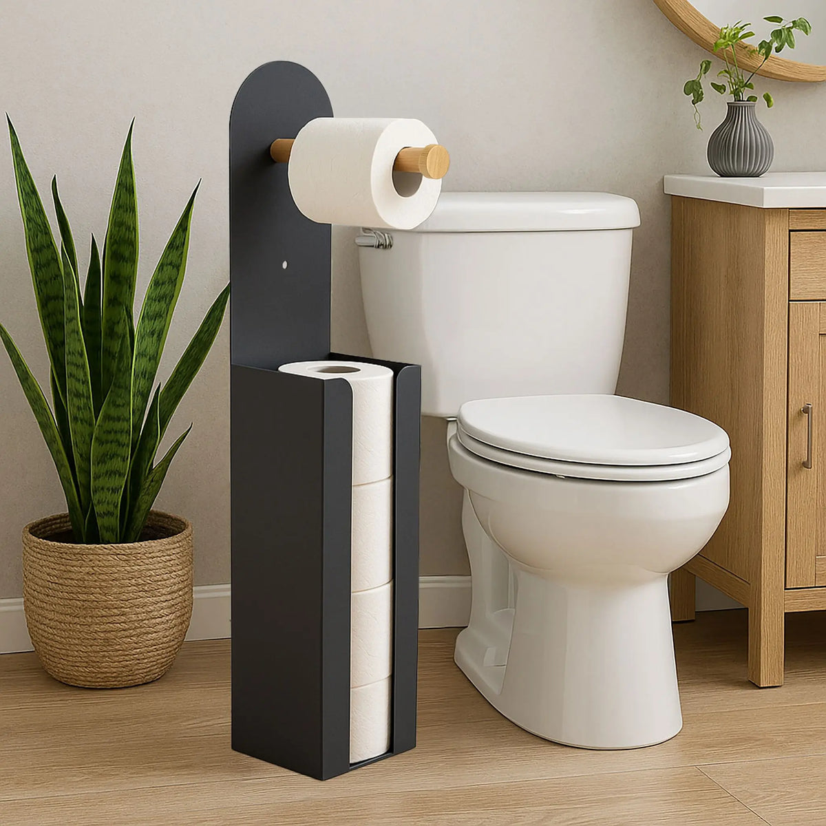 Toilettenpapierhalter freistehend 2 in 1 Hellbraun-Schwarz von Relaxdays