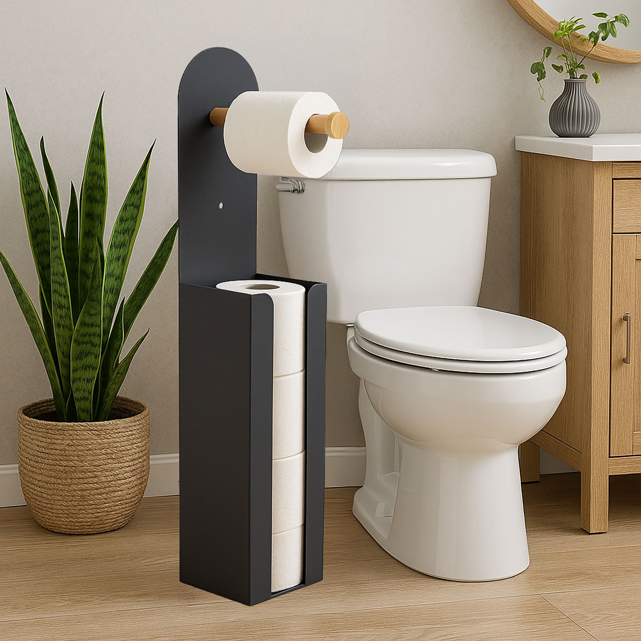 Toilettenpapierhalter freistehend 2 in 1 Hellbraun-Schwarz von Relaxdays