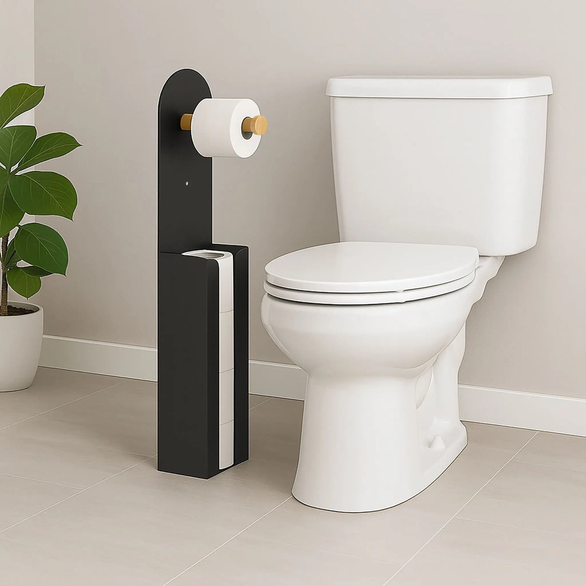 Toilettenpapierhalter freistehend 2 in 1 Hellbraun-Schwarz von Relaxdays