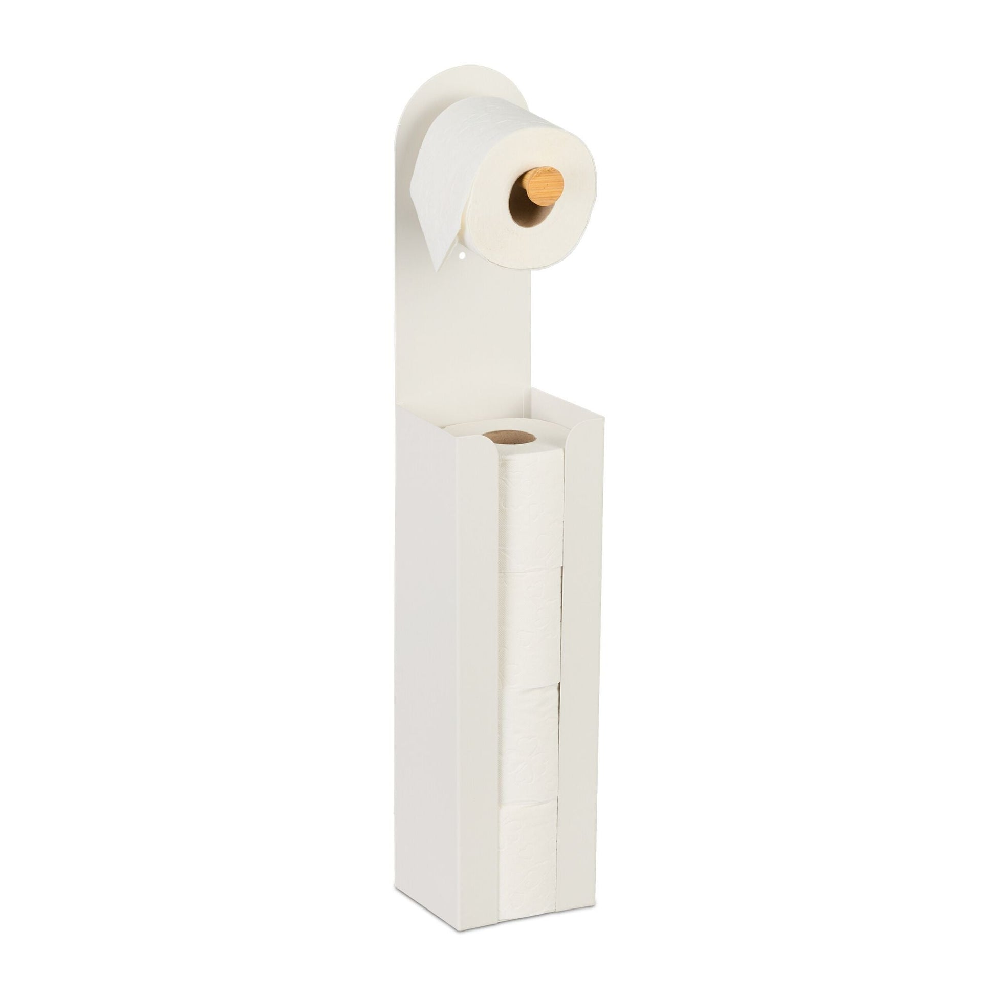 Toilettenpapierhalter freistehend 2 in 1 Weiss-Hellbraun von Relaxdays