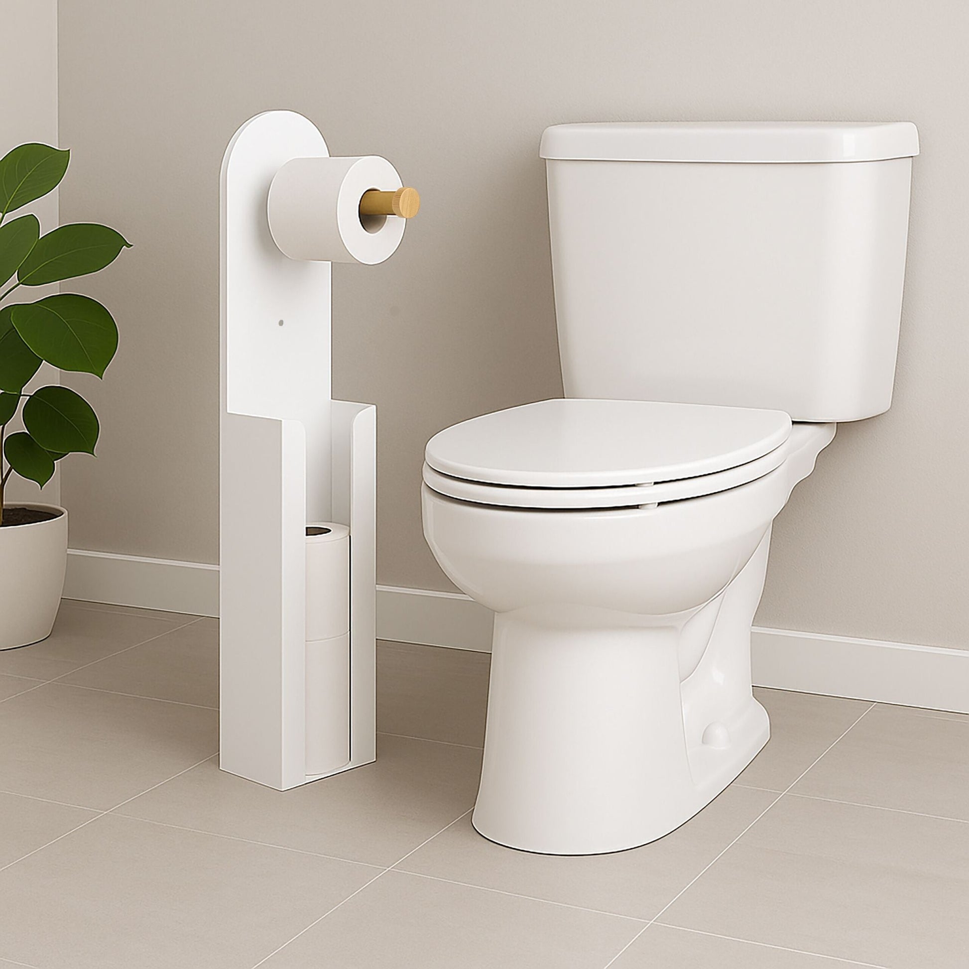 Toilettenpapierhalter freistehend 2 in 1 Weiss-Hellbraun von Relaxdays