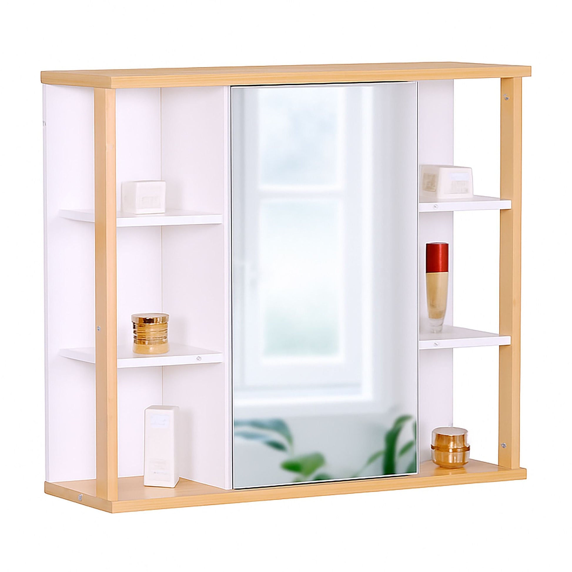 Spiegelschrank mit Bambus-Dekor Weiss-Hellbraun von Relaxdays
