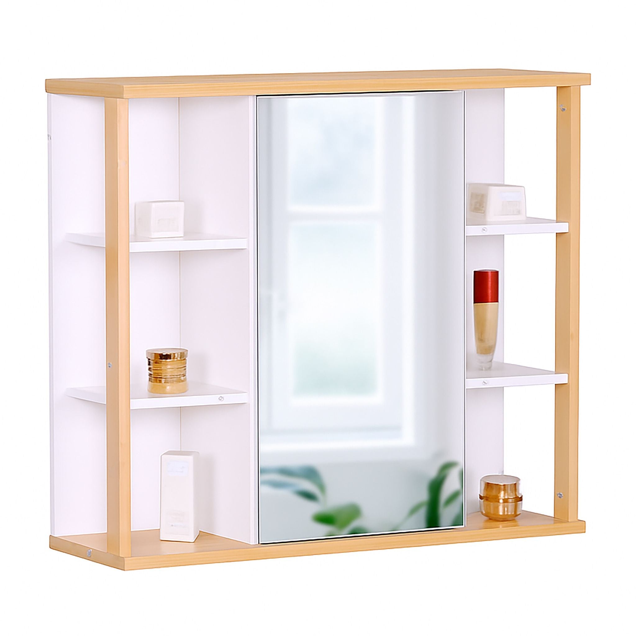 Spiegelschrank mit Bambus-Dekor Weiss-Hellbraun von Relaxdays
