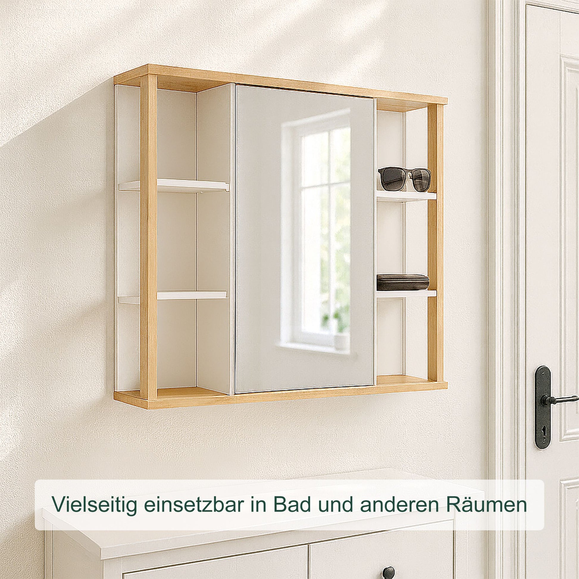 Spiegelschrank mit Bambus-Dekor Weiss-Hellbraun von Relaxdays