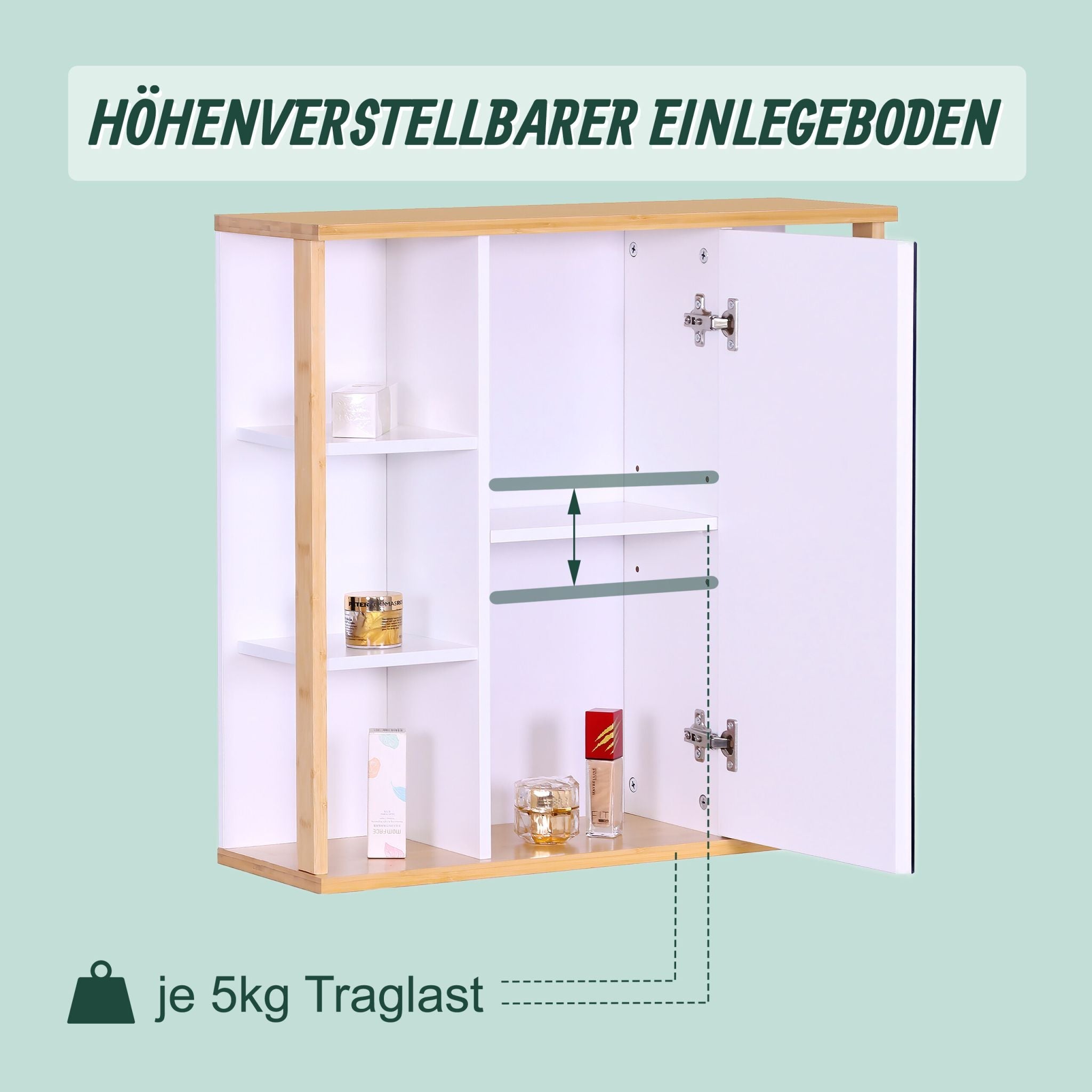 Spiegelschrank mit Bambus-Dekor Weiss-Hellbraun von Relaxdays