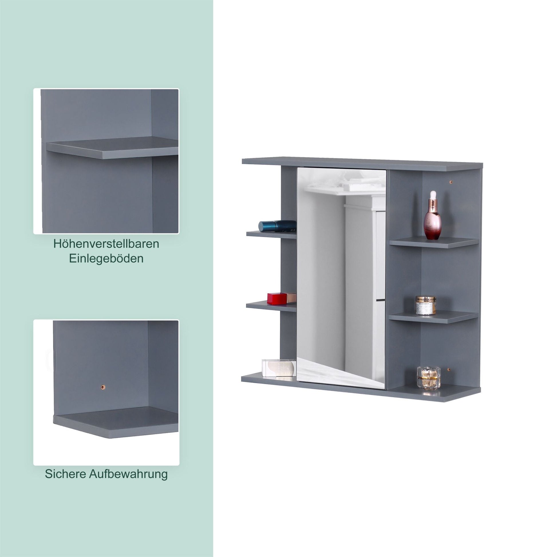 Spiegelschrank mit 8 Ablagen Grau von Relaxdays