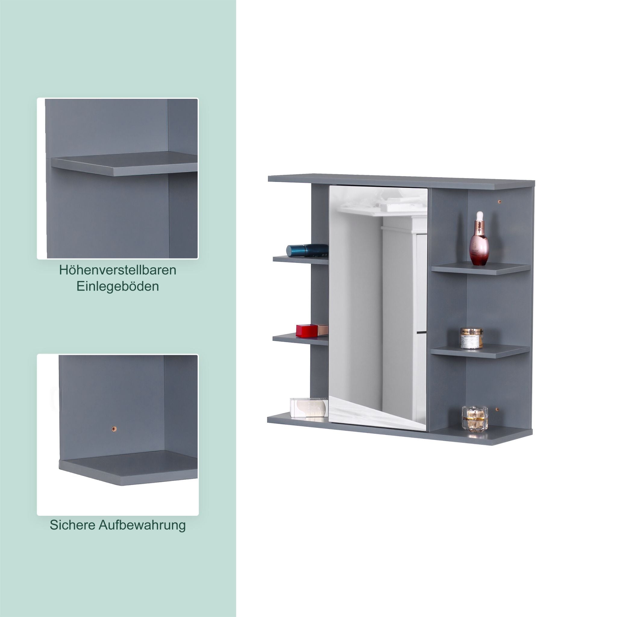 Spiegelschrank mit 8 Ablagen Grau von Relaxdays