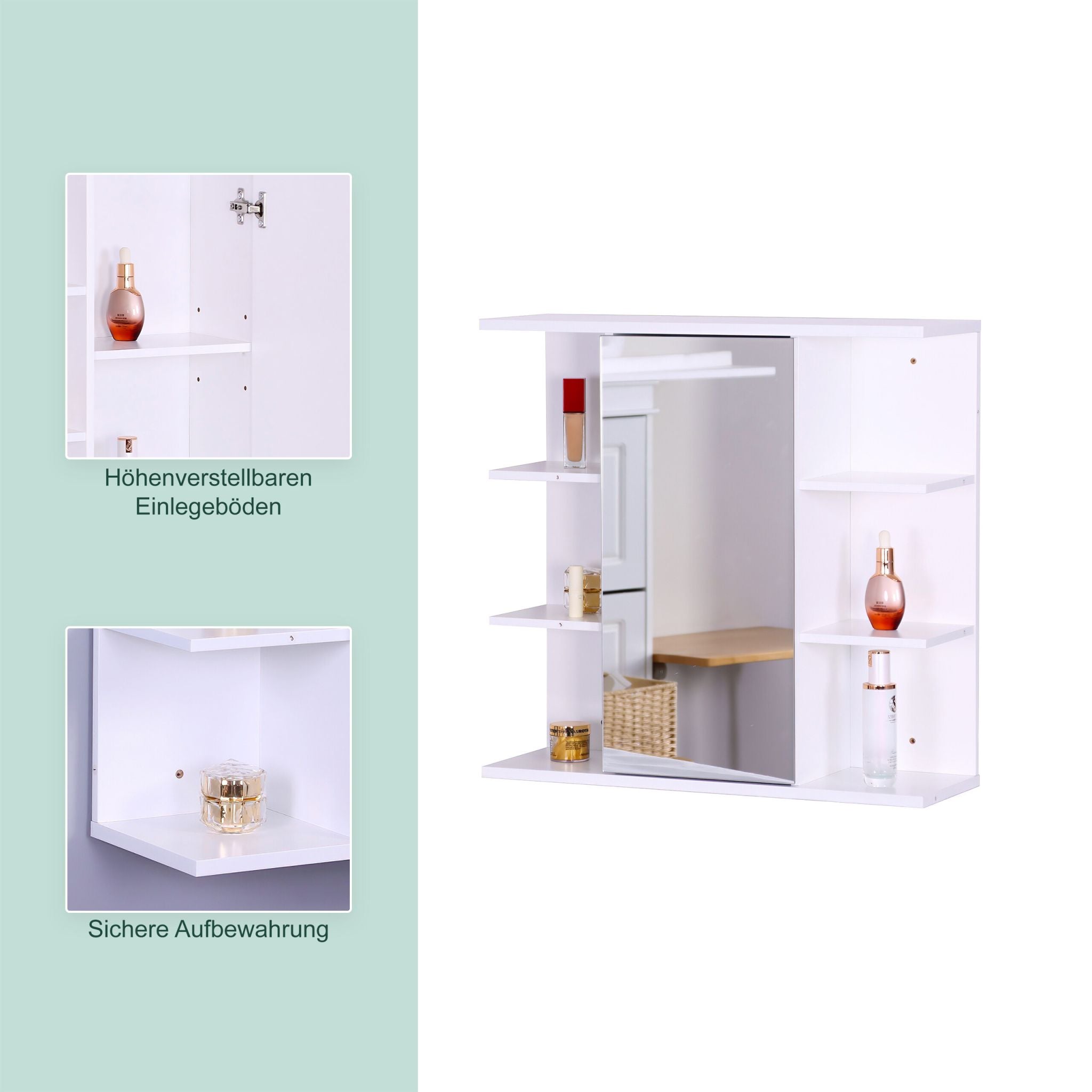 Spiegelschrank mit 8 Ablagen Weiss von Relaxdays