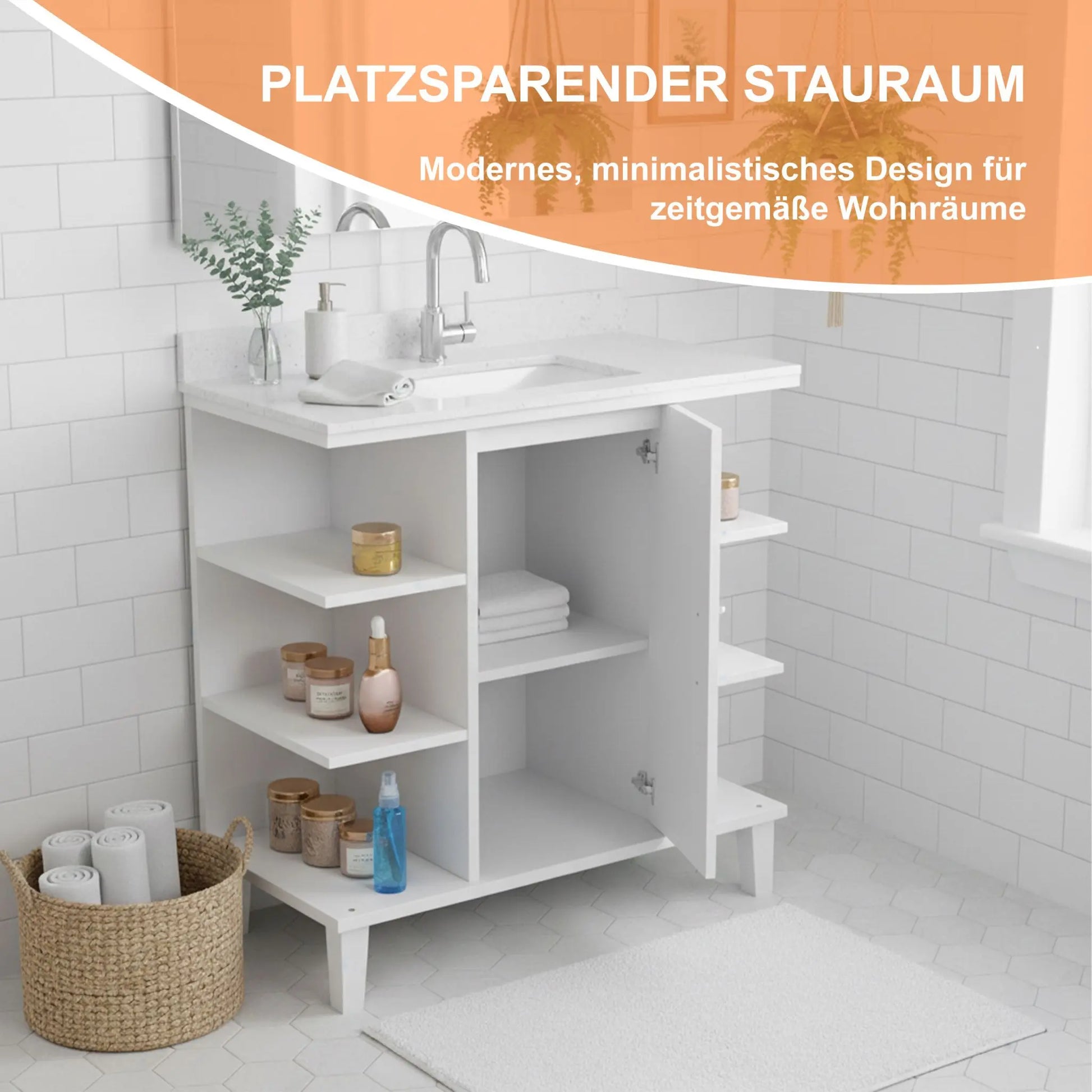 Waschbeckenunterschrank Tür & Ablagen Weiss von Relaxdays