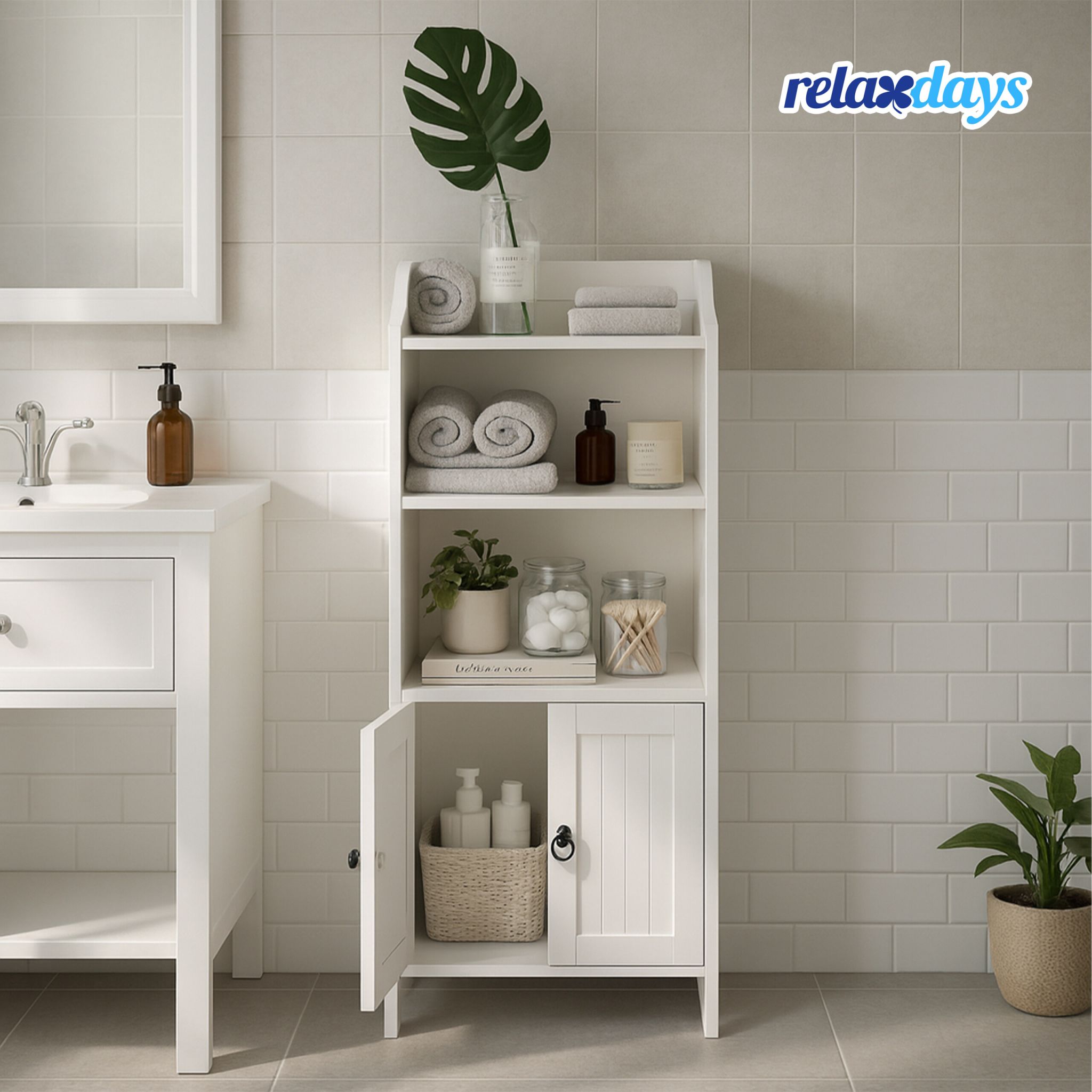 Badezimmerschrank 4 Fächer & Türfach Weiss von Relaxdays