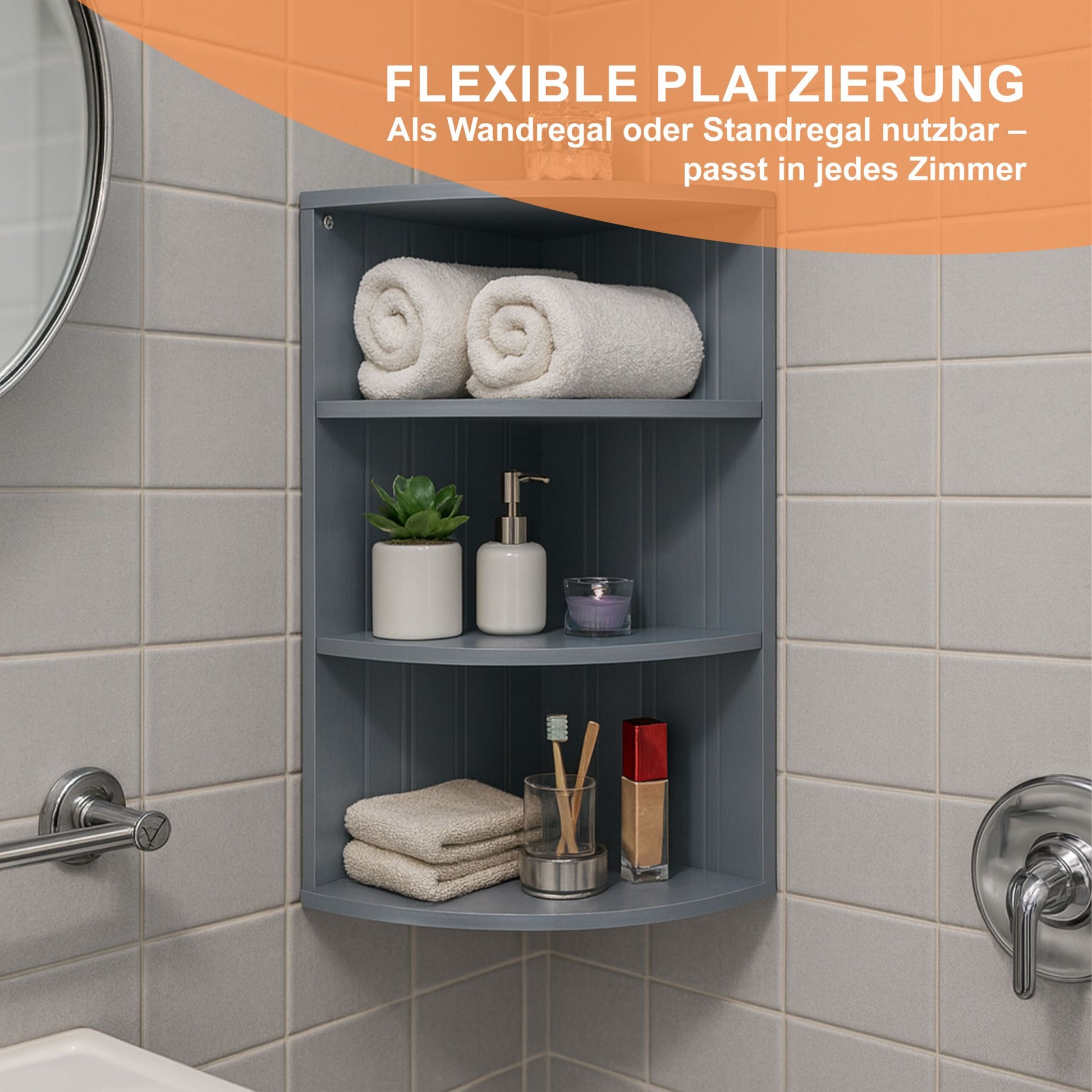 Eckregal mit 3 Ablagen Grau von Relaxdays