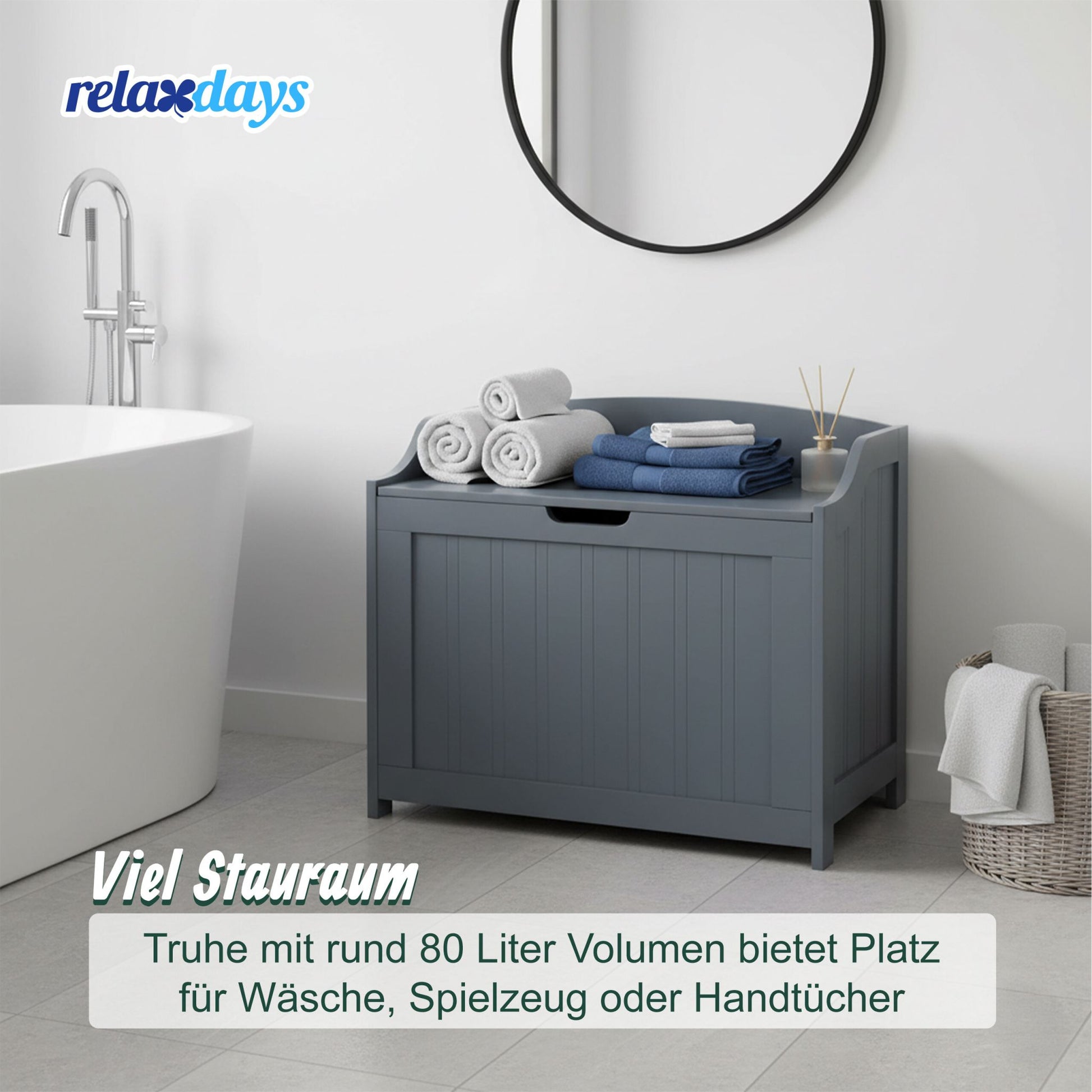 Wäschetruhe mit Soft-Close-Deckel Grau von Relaxdays