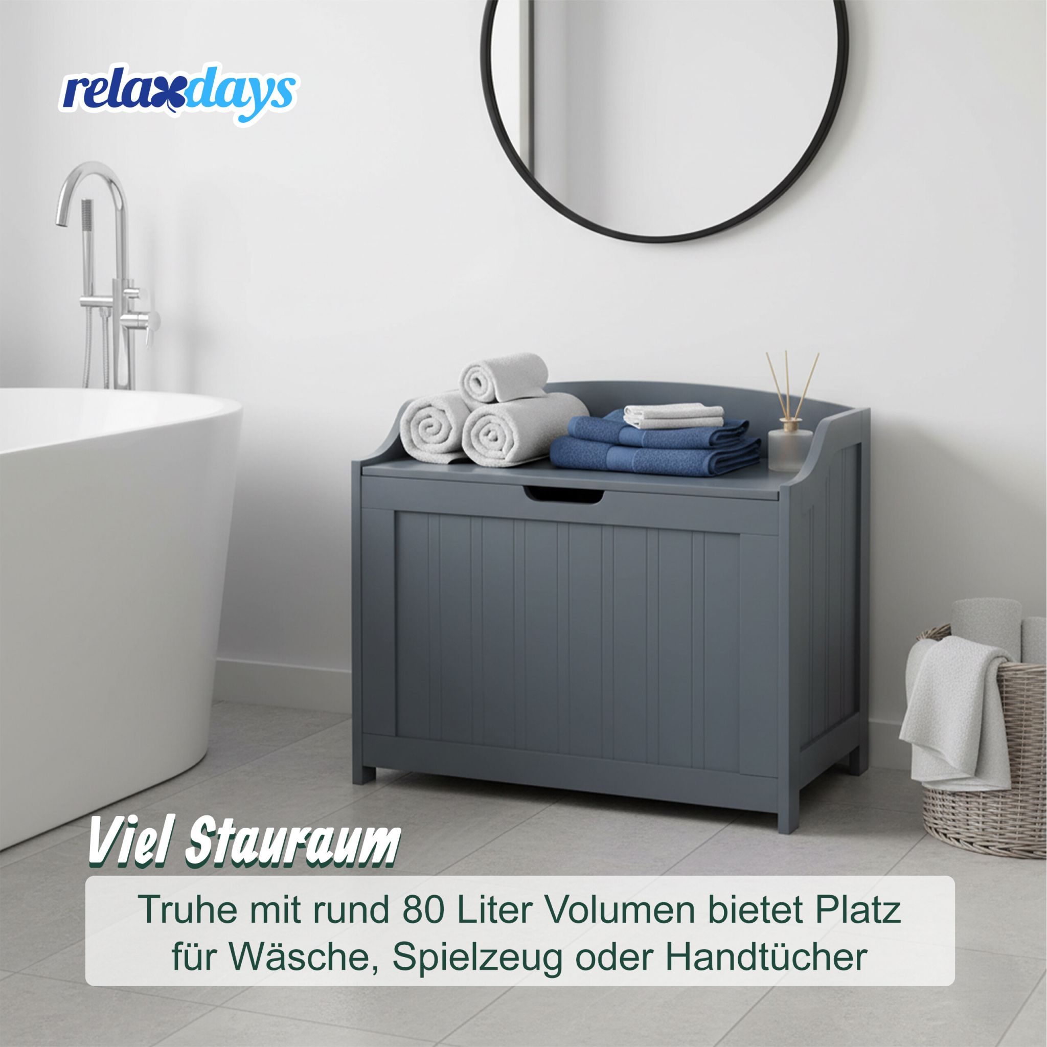 Wäschetruhe mit Soft-Close-Deckel Grau von Relaxdays